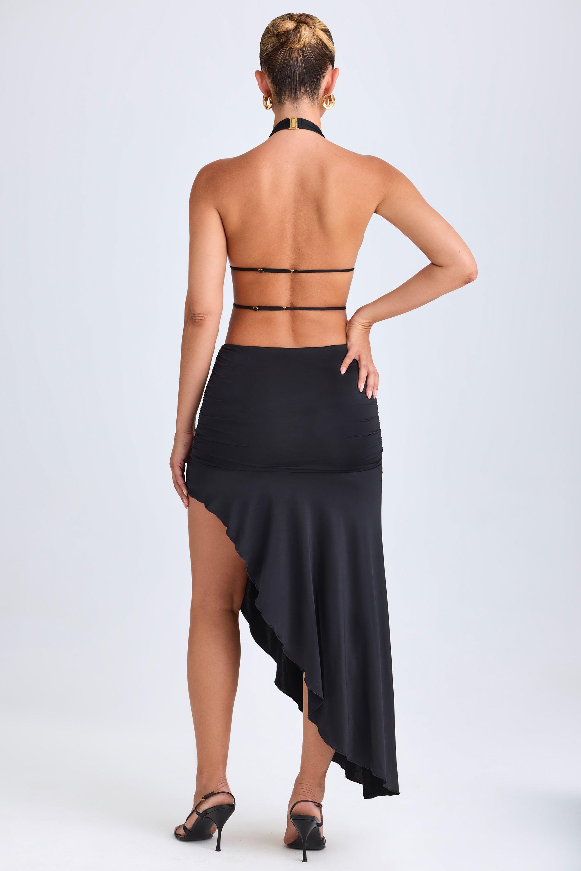 asymmetric cut-out halterneck midaxi dress in black Oh Polly Chéri Gown | Teuta Color: White It’s complete with a COLOR:BISCOTTI MULTI