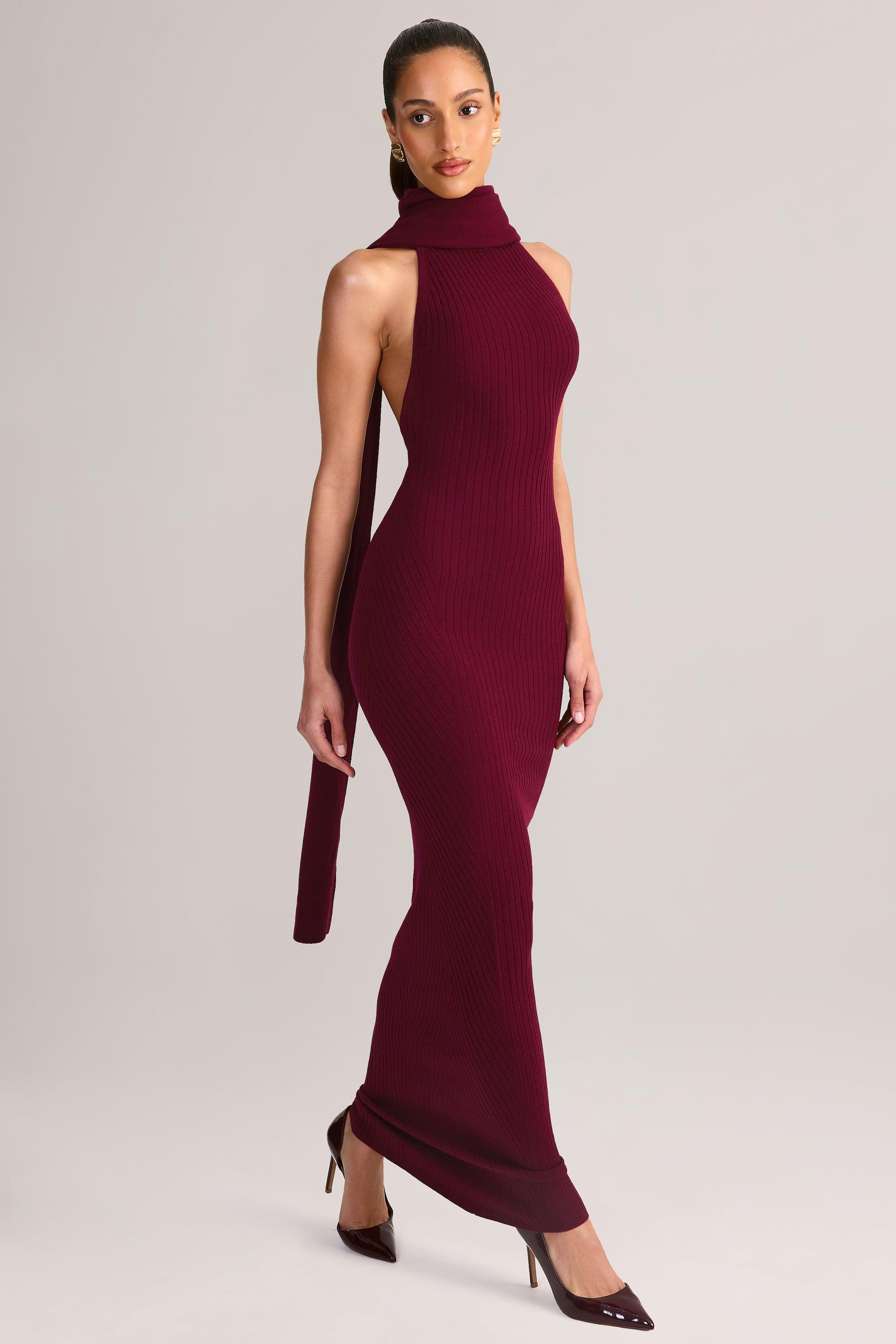 Oh Polly Rib-Knit Scarf-Detail Halterneck Maxi Dress in Red | Lyst UK Oh Polly Rib-Knit Scarf-Detail Halterneck Maxi Dress in Red | Lyst UK