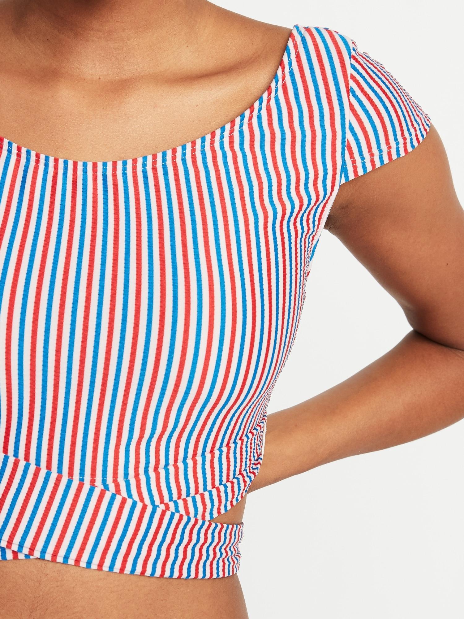 wrap back cap sleeve swim top