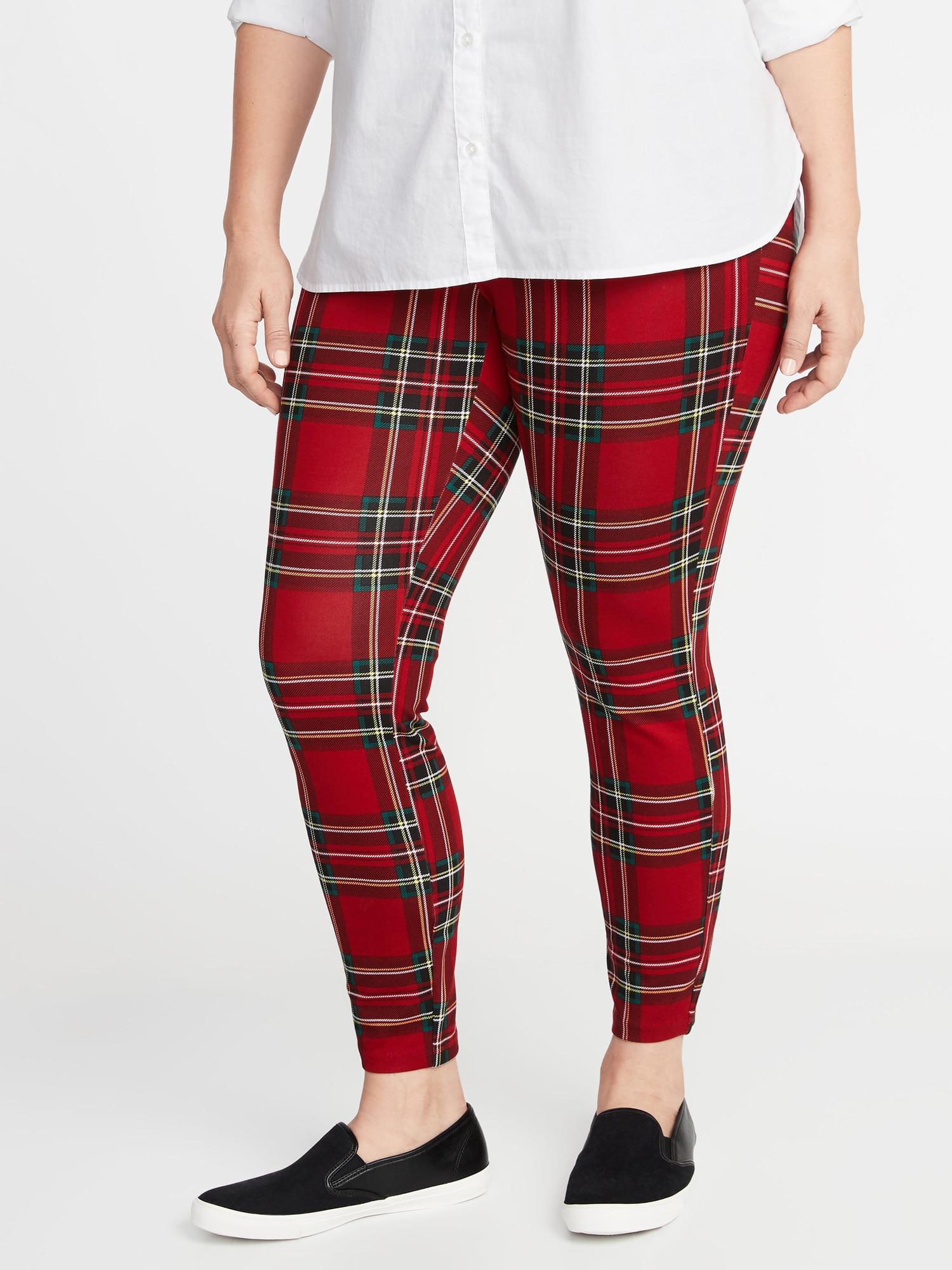 old navy red plaid leggings