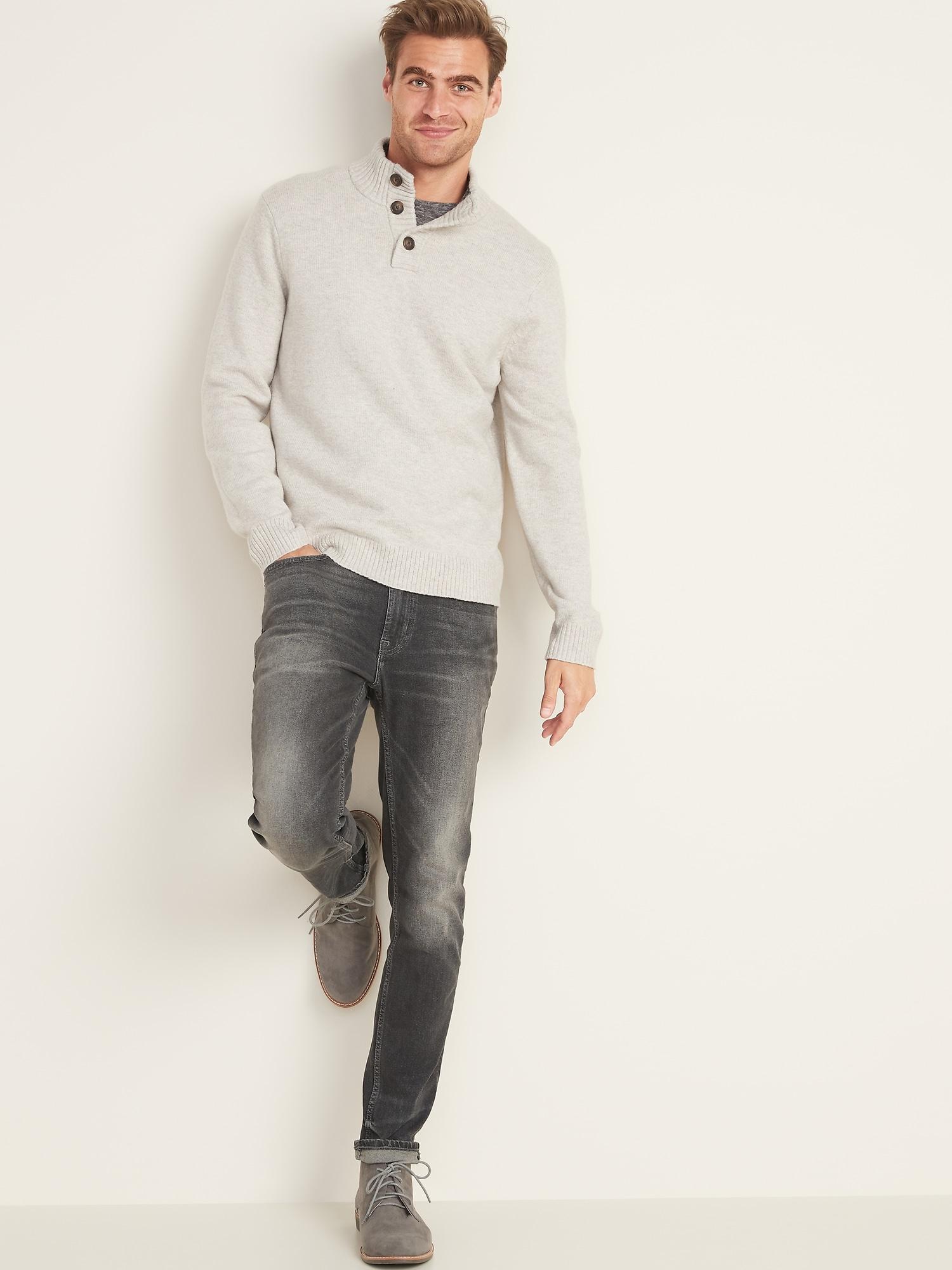 white button down under sweater