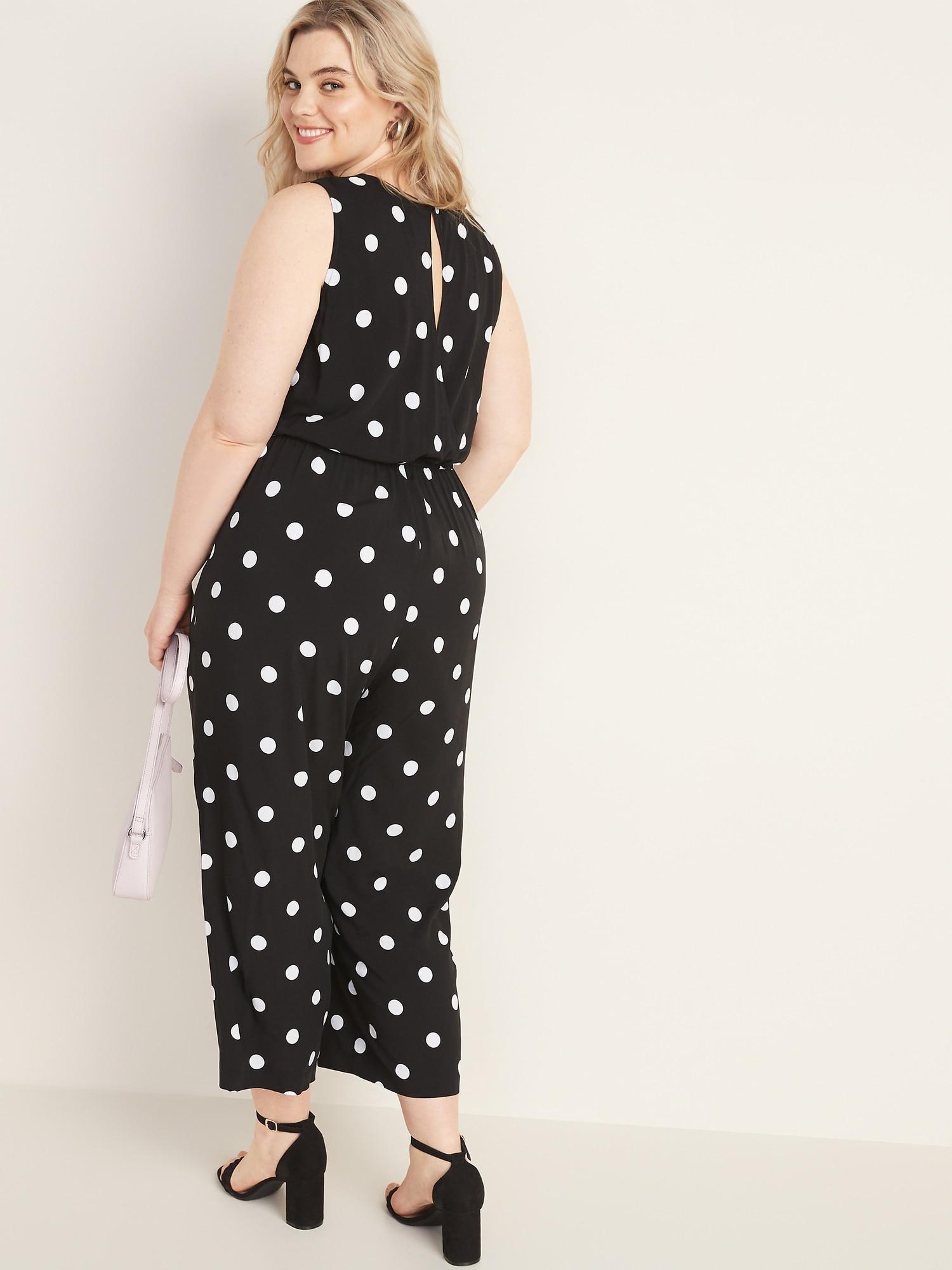 Old Navy Synthetic Waist Defined Polka Dot Plus Size Wide Leg Jumpsuit In Black Polka Dots Black Lyst