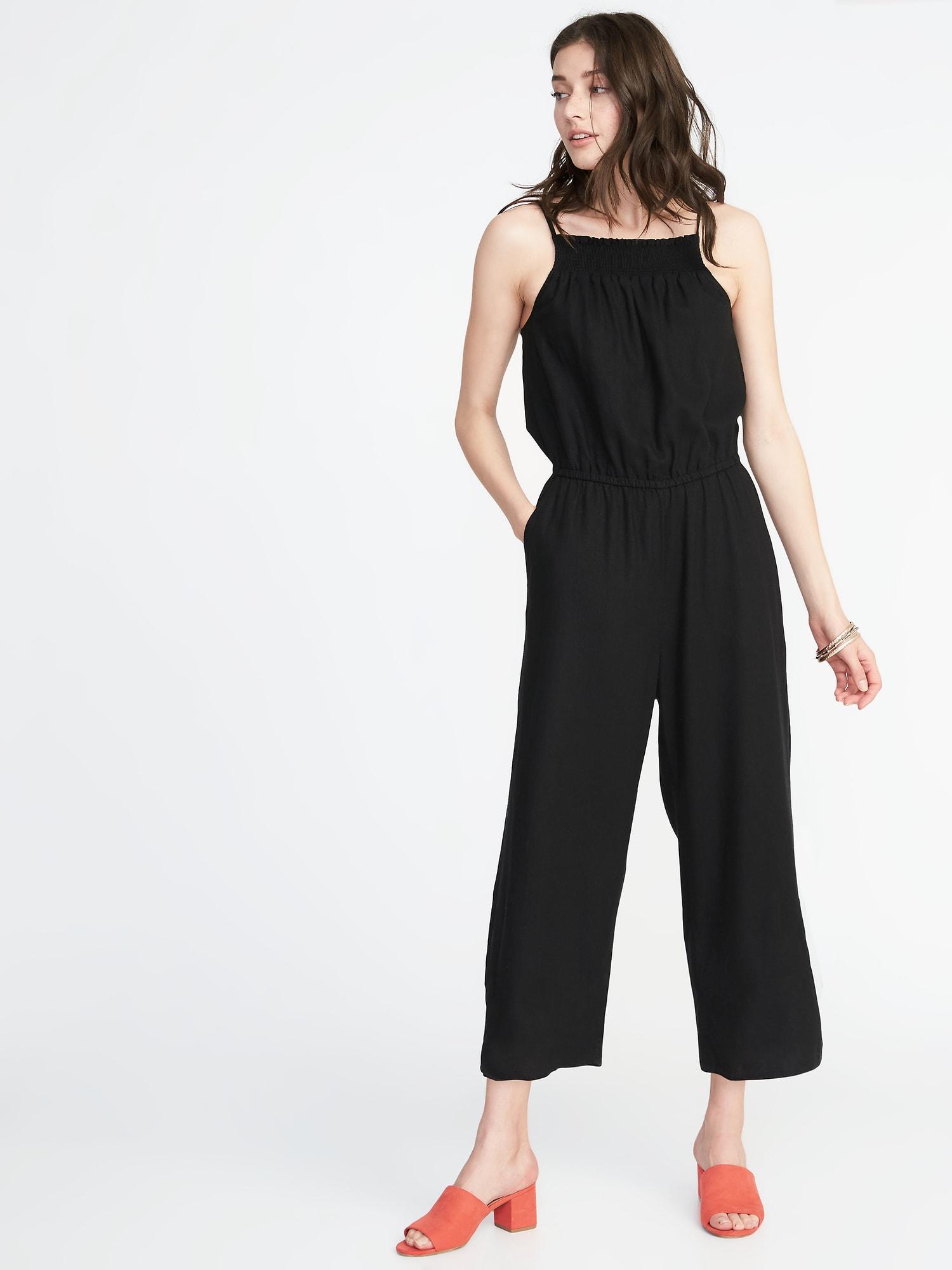 eliza j cascading tie jumpsuit navy