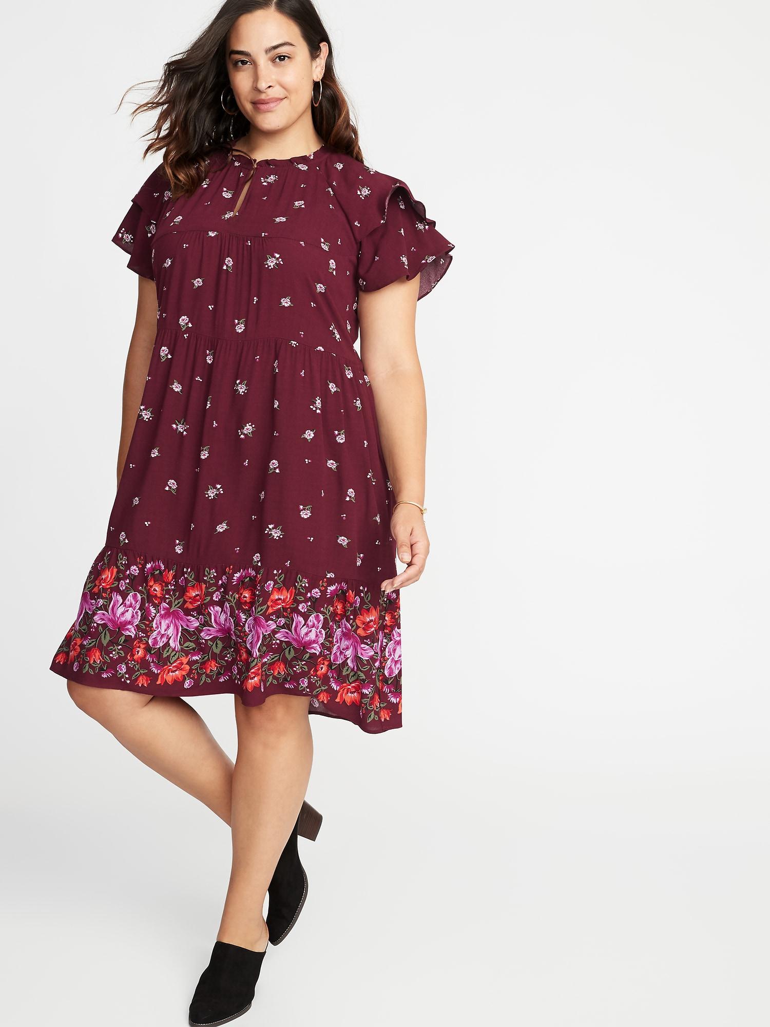 navy and burgundy floral dress