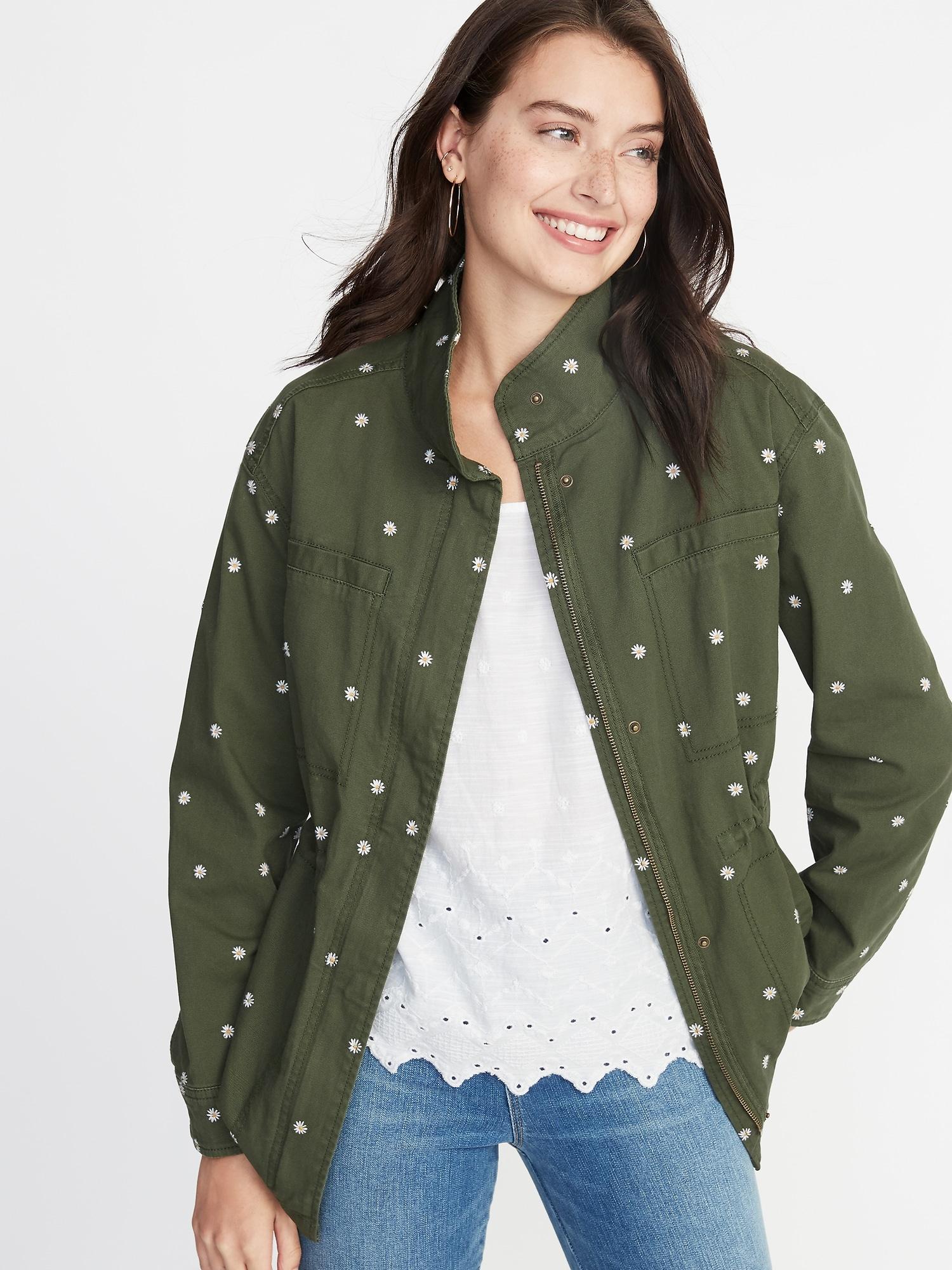 Old Navy Embroidered Daisy-print Field Jacket in Green - Lyst