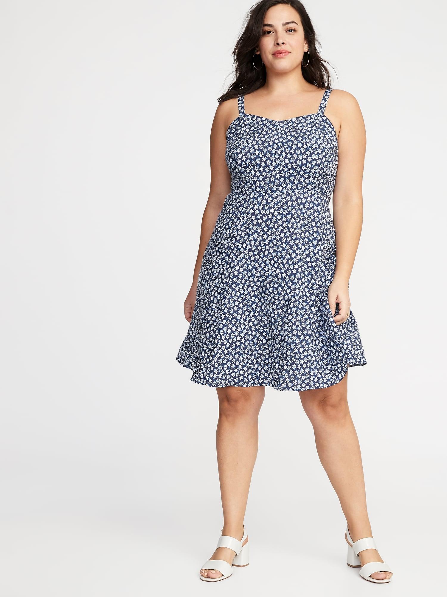 Old Navy Printed Fit & Flare Plussize Cami Dress in Blue