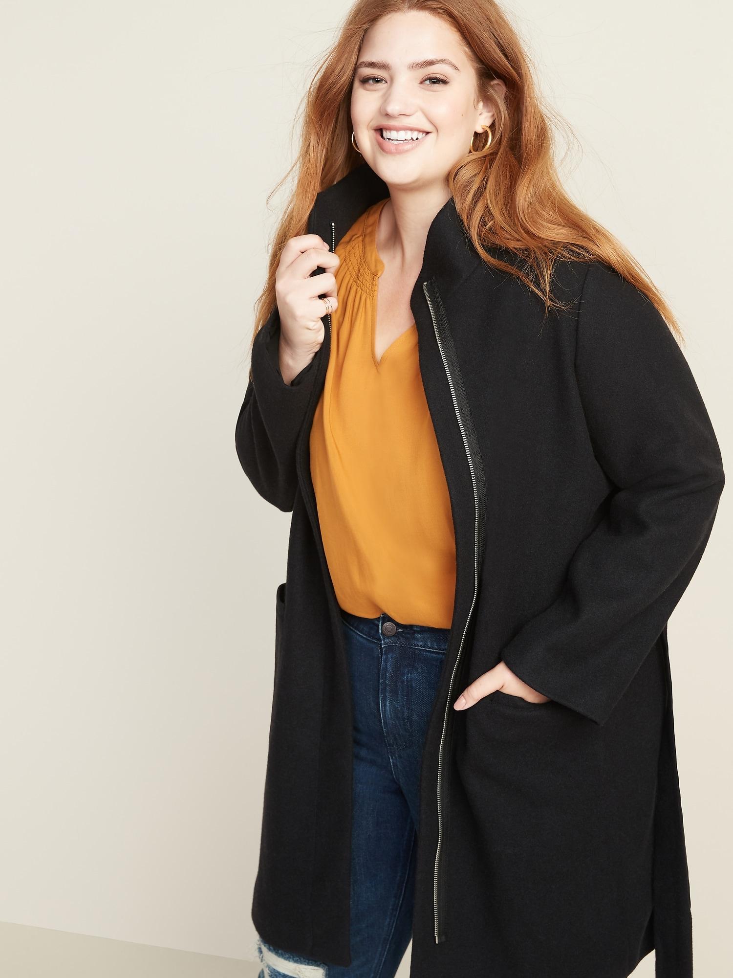 plus size funnel neck coat
