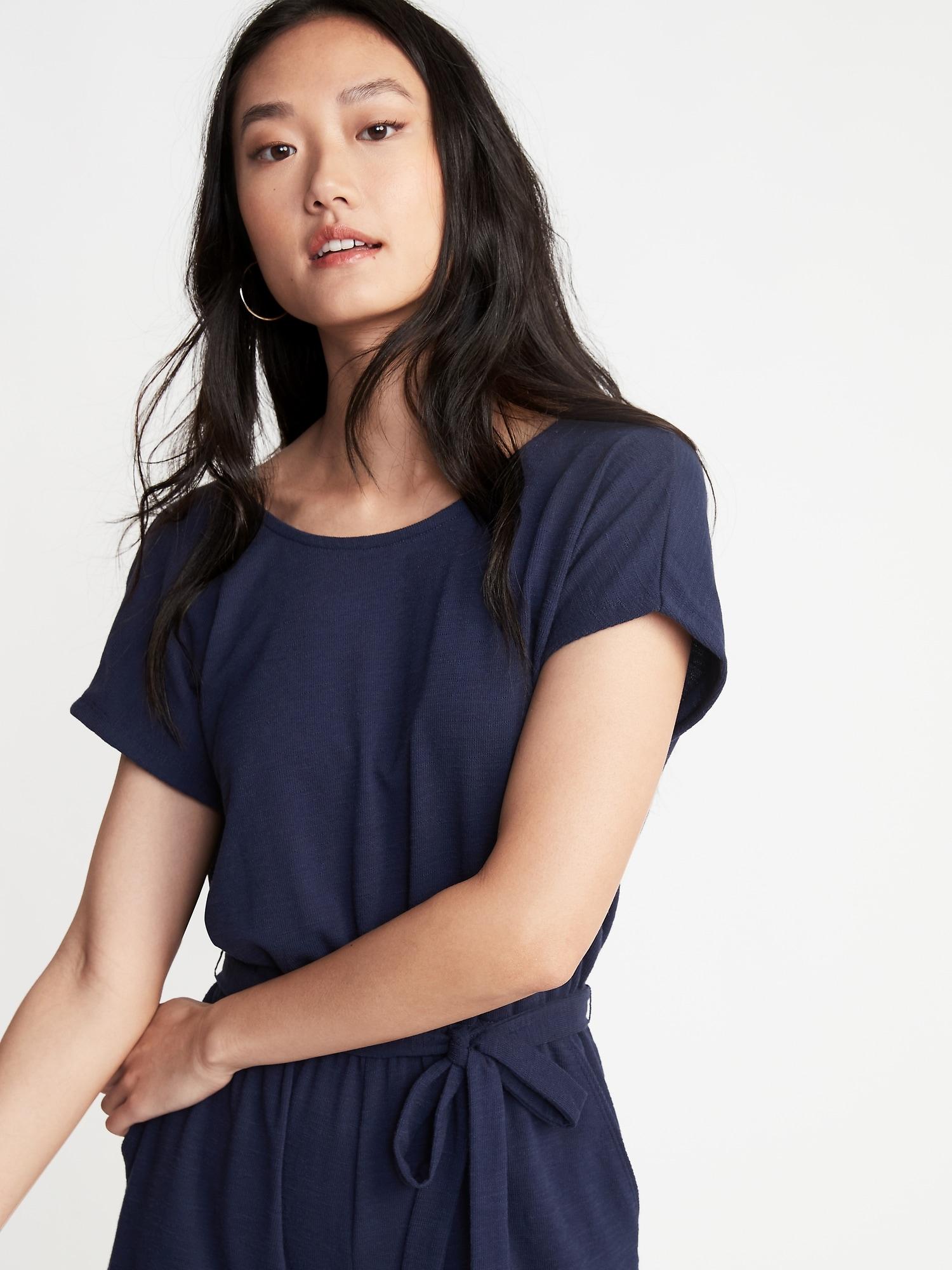 Navy NWT Large Old Navy Textured Bouclé Wrap-Back Tie-Belt Jumpsuit