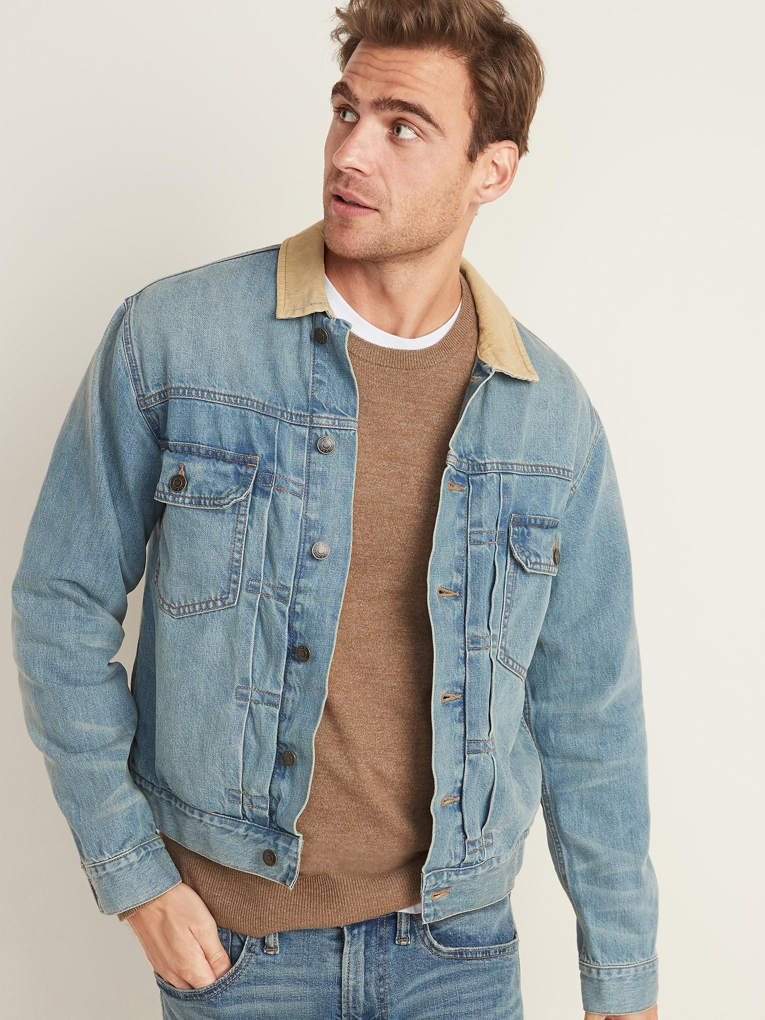 Old Navy Corduroy Collar Jean Jacket For Men In Blue For Men Lyst