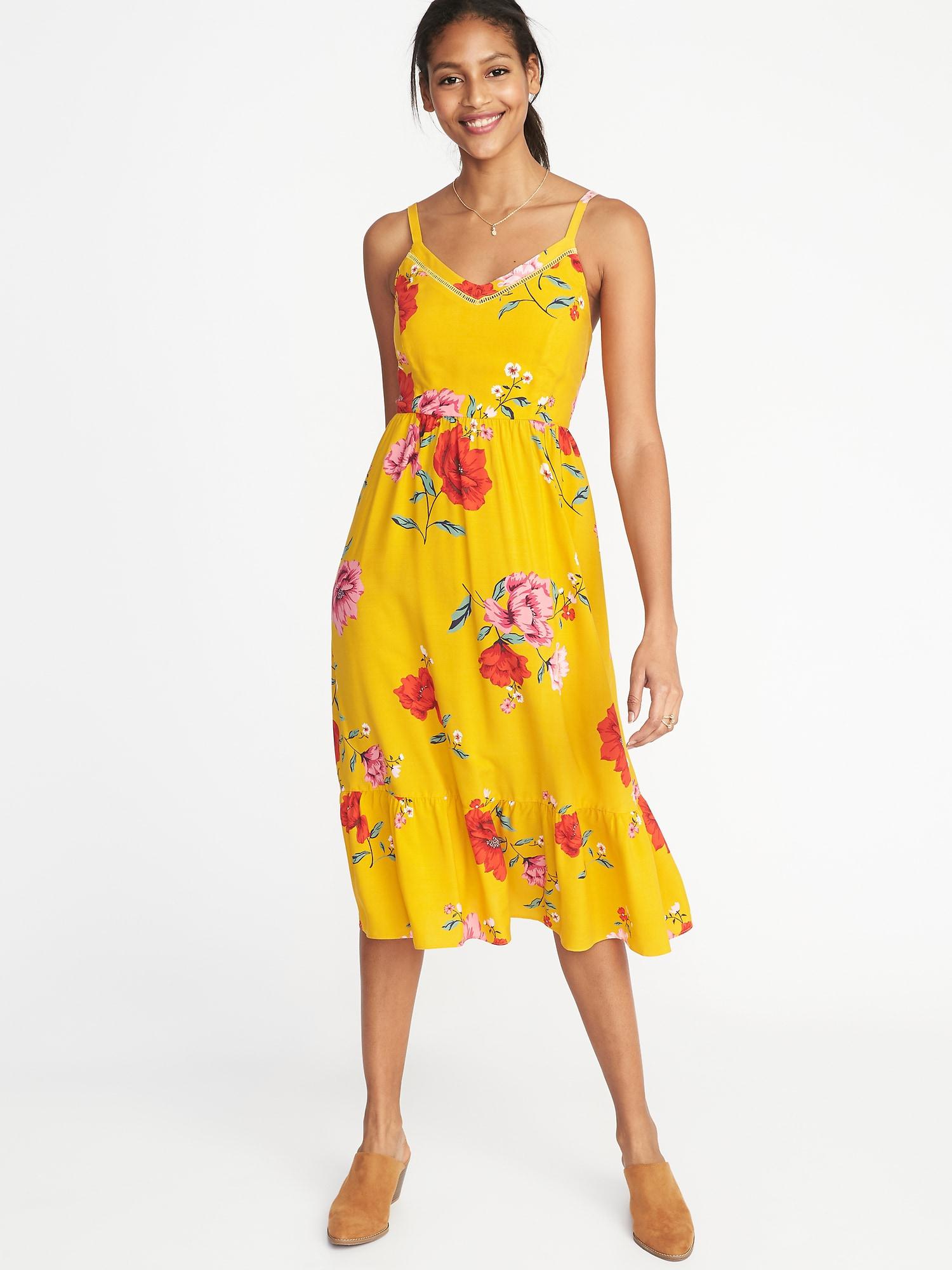 navy and yellow floral dress