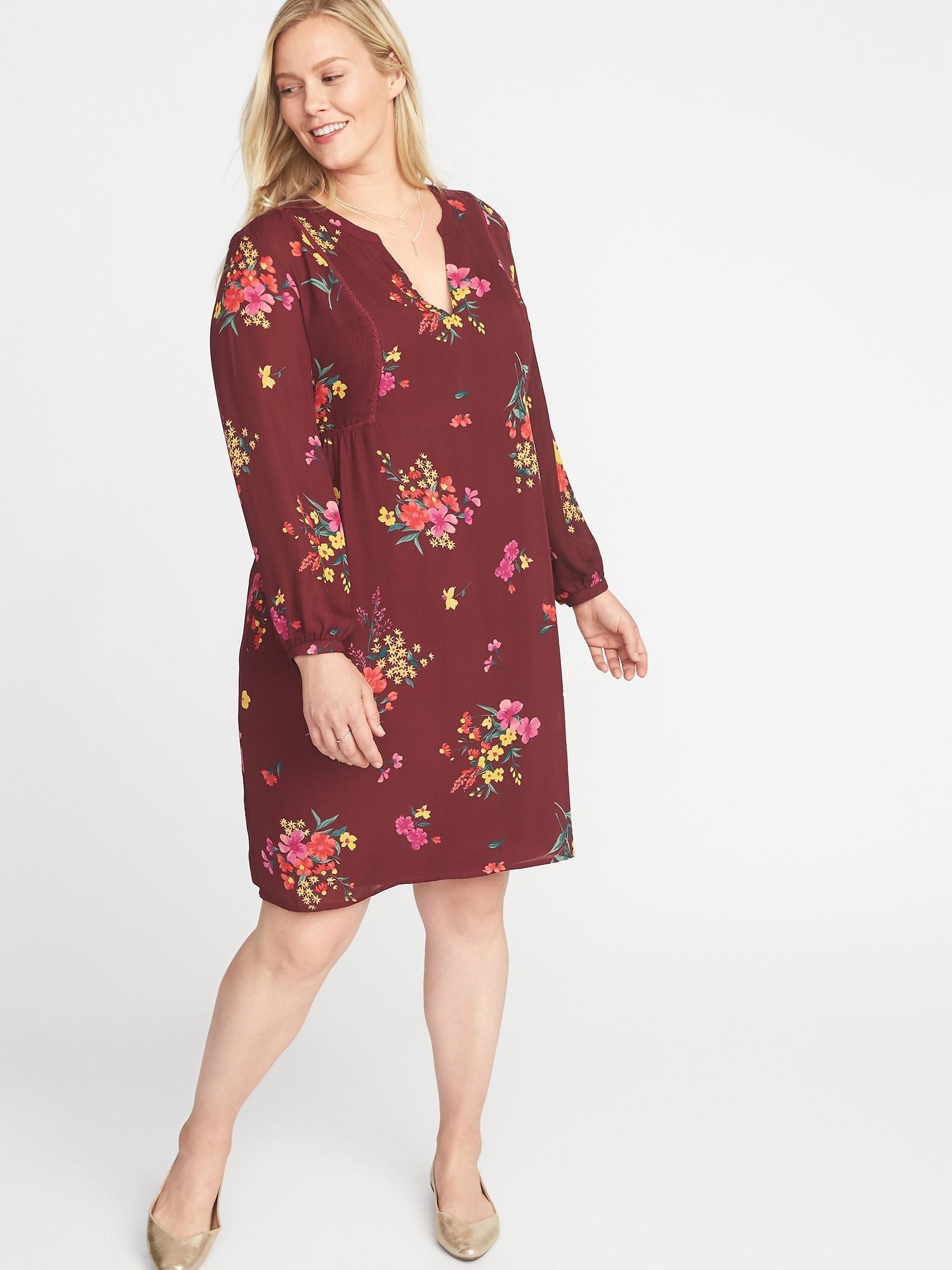 plus size burgundy floral dress