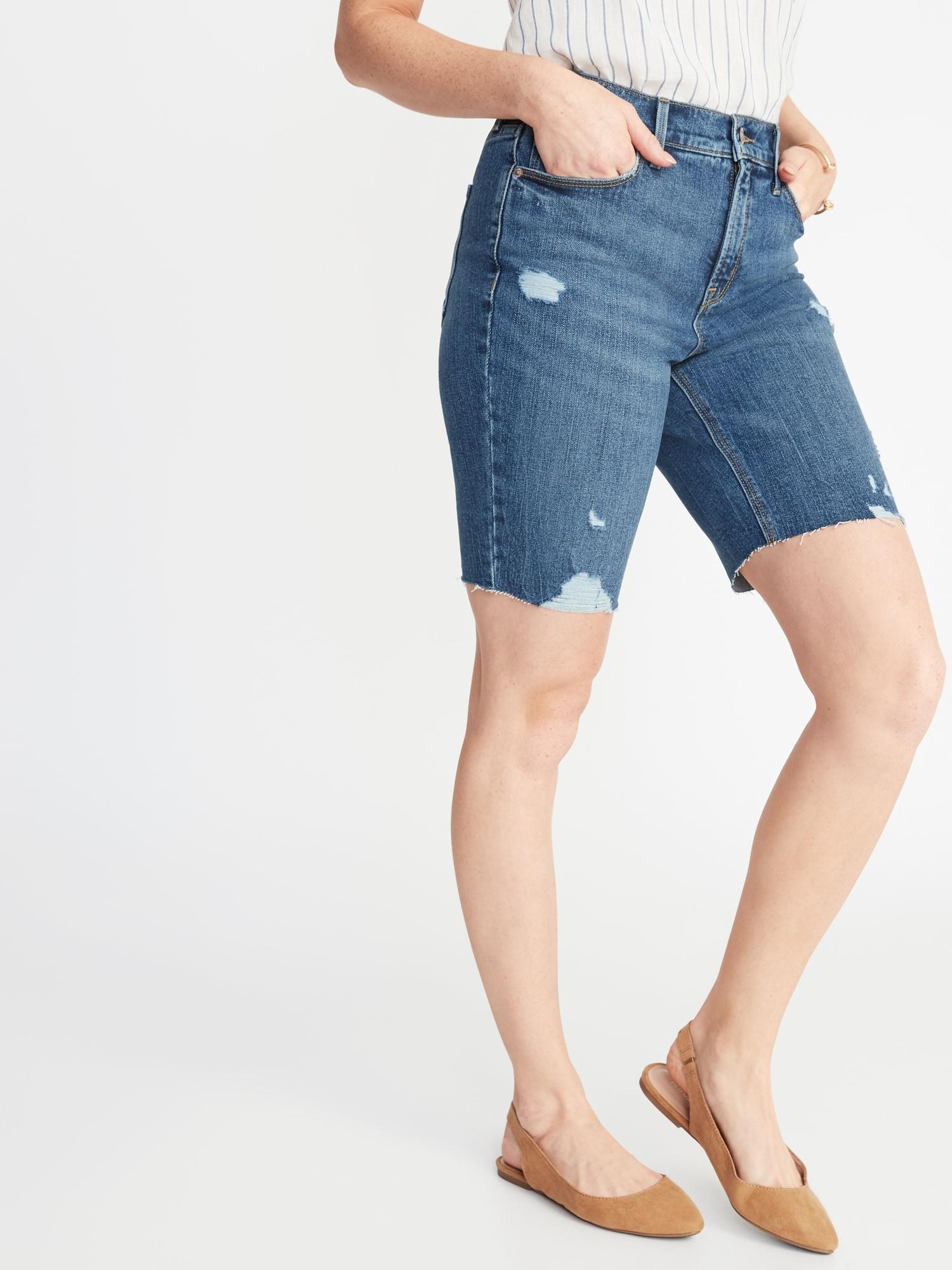 womens denim long shorts