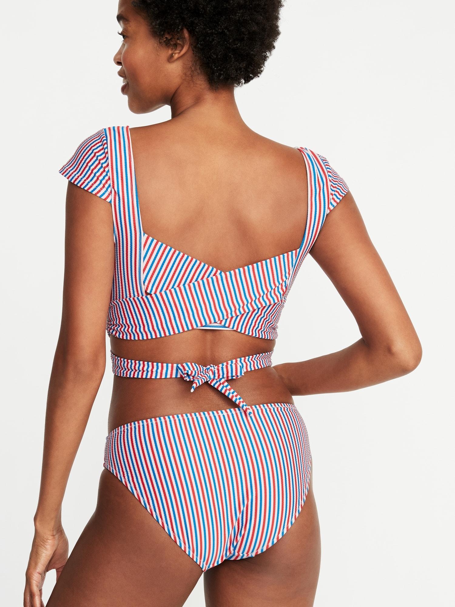 wrap back cap sleeve swim top