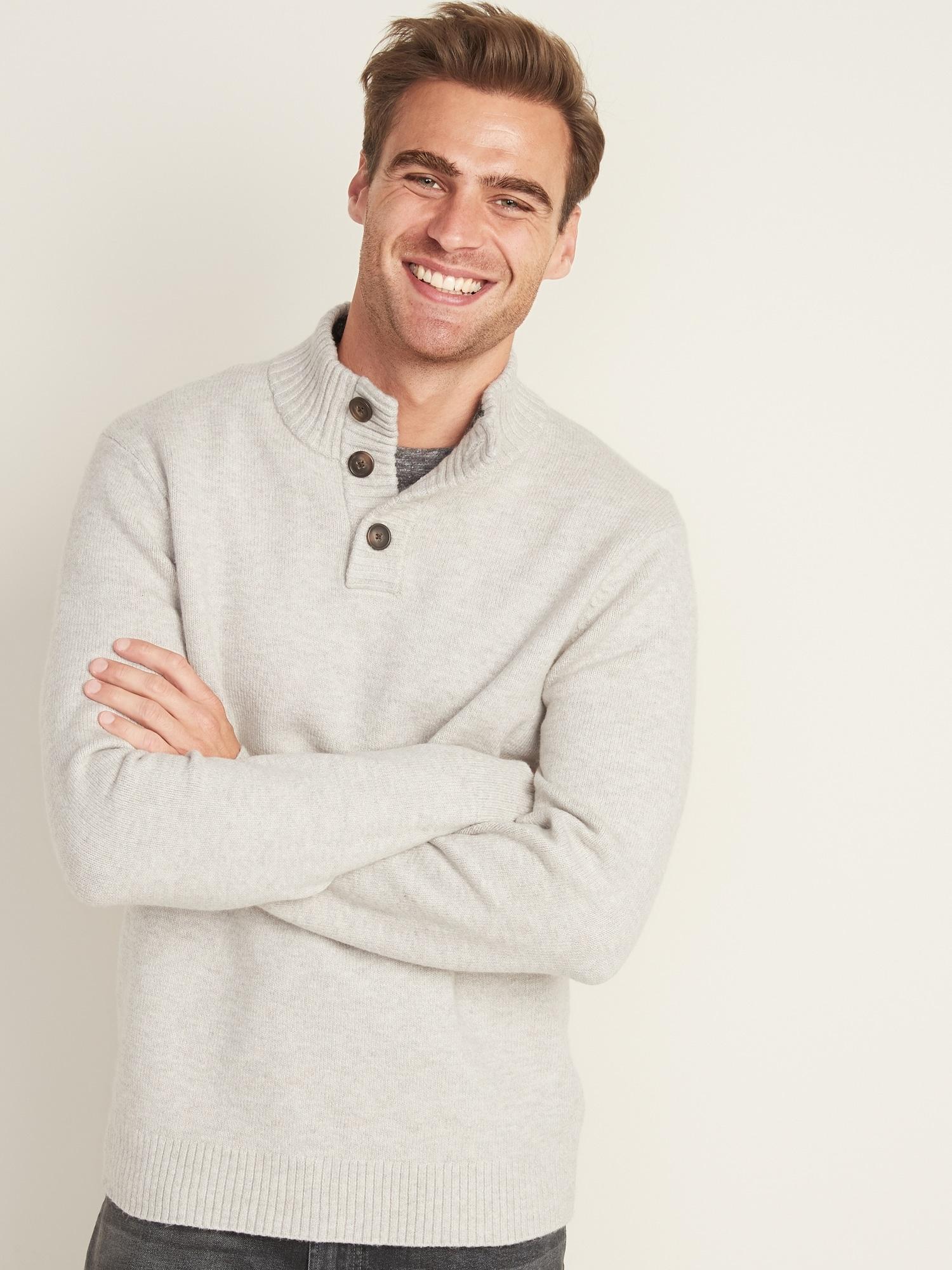 men's button mock sweater