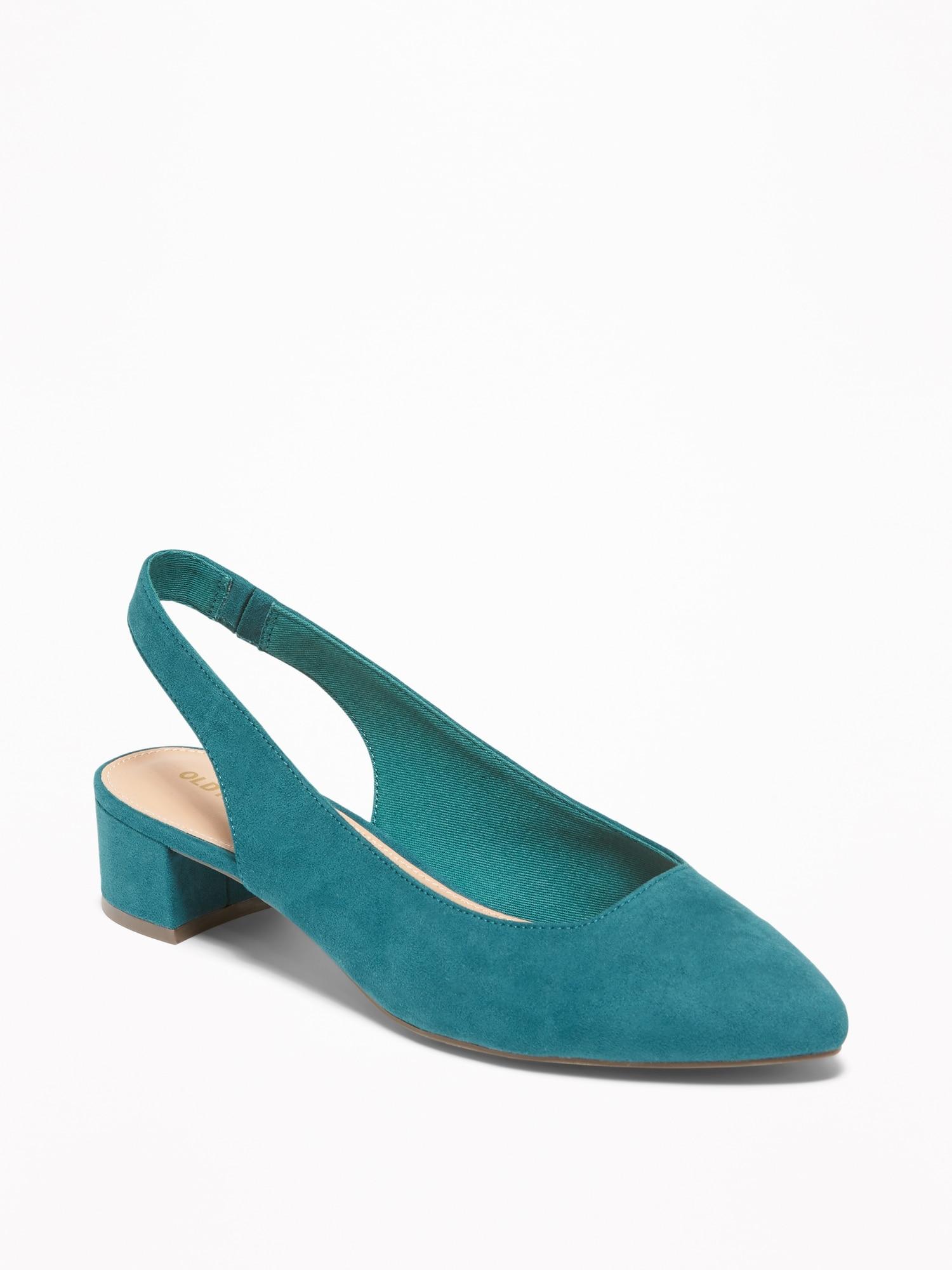 teal mid heel shoes