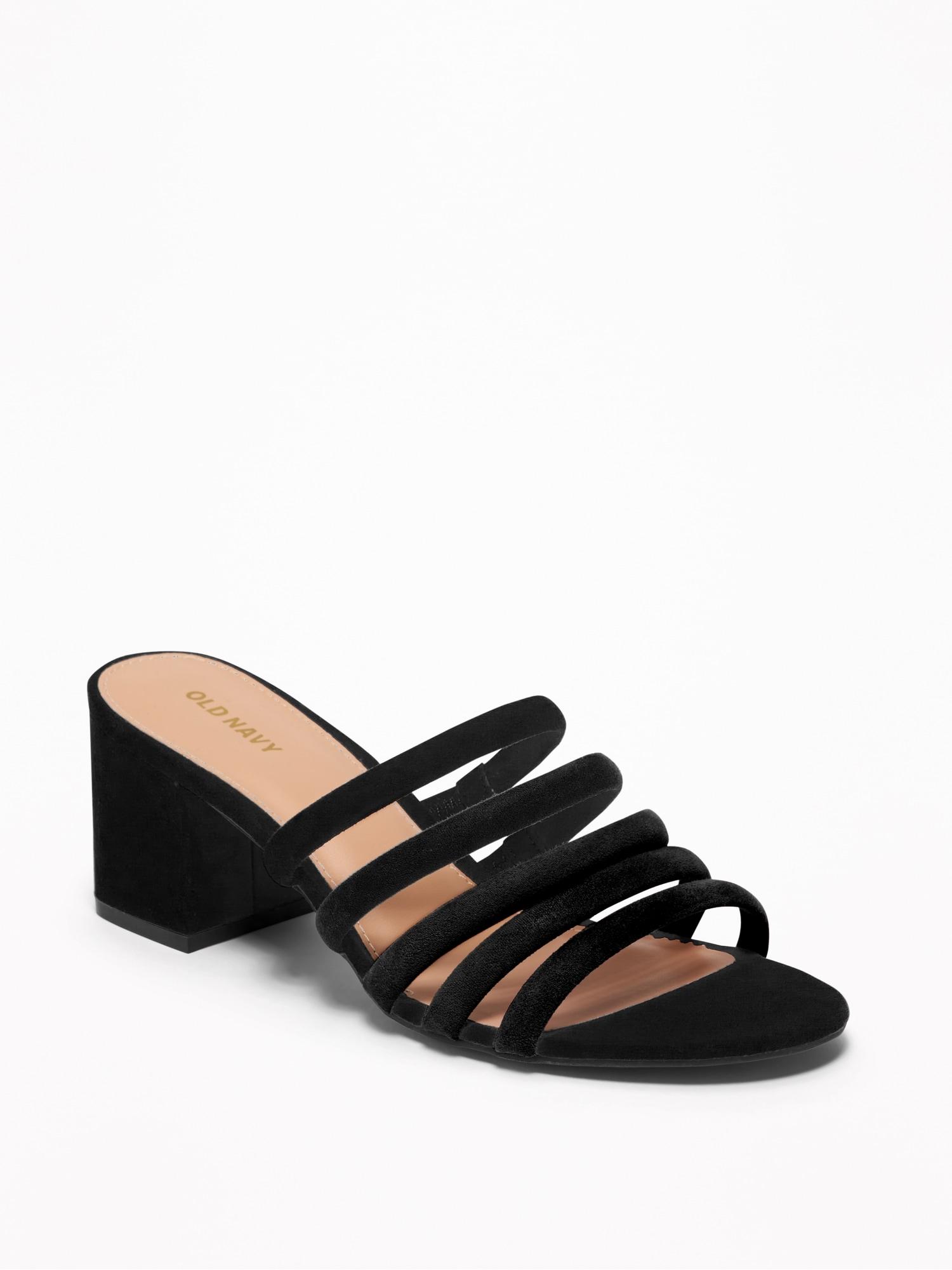 strappy block heel mules