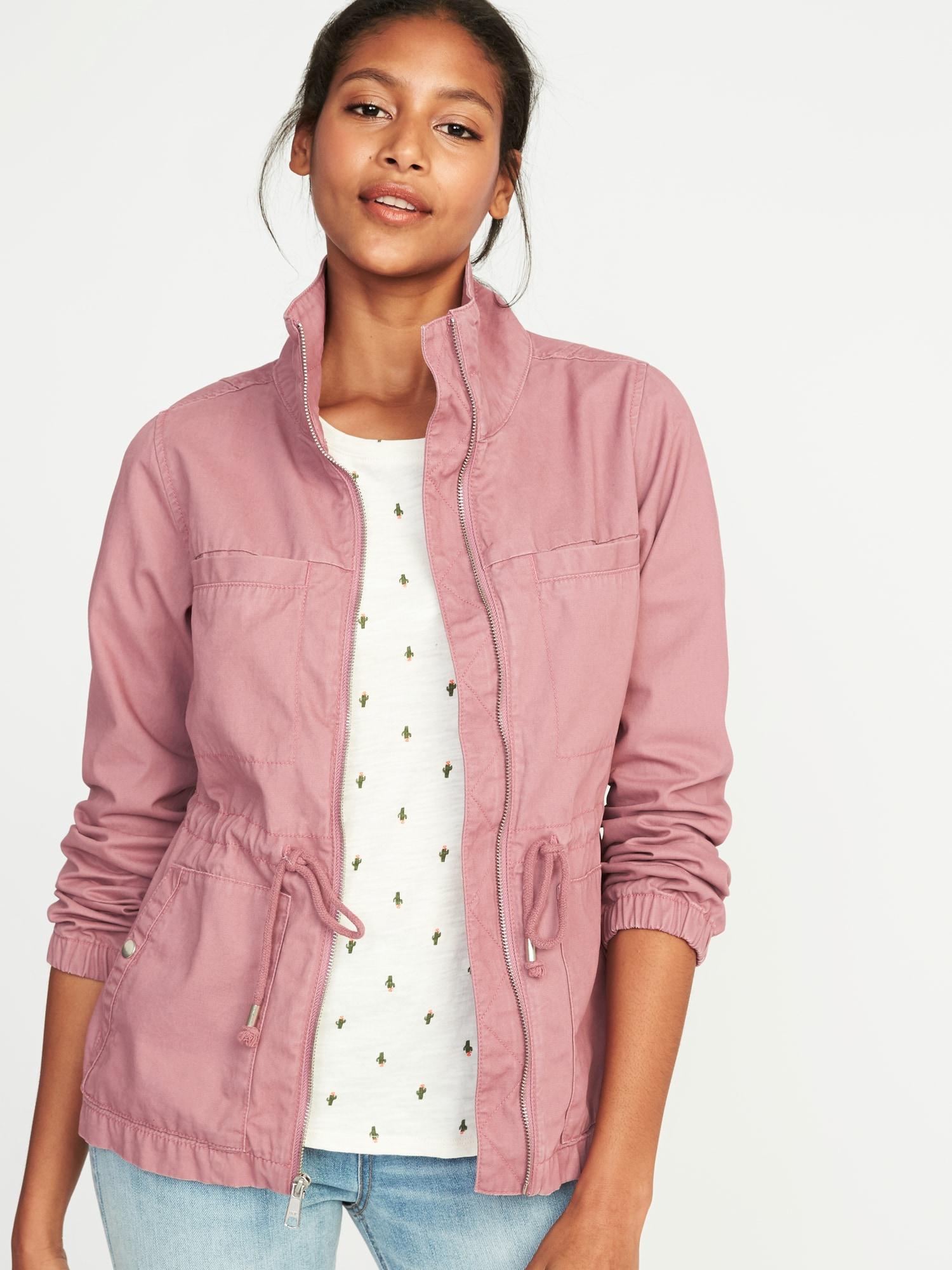 navy and pink jacket