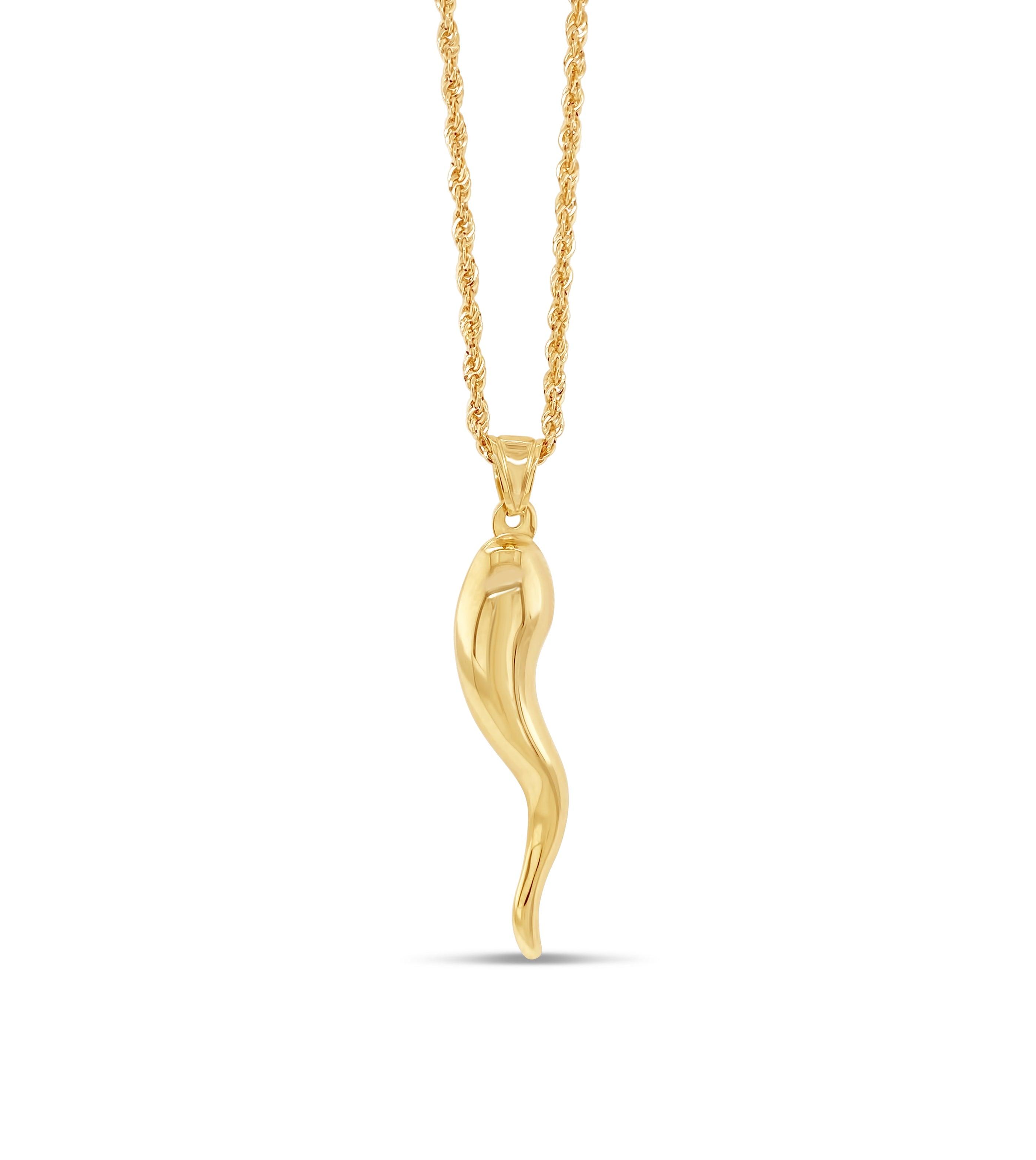 Olive \u0026 Chain 14k Gold Italian Horn 