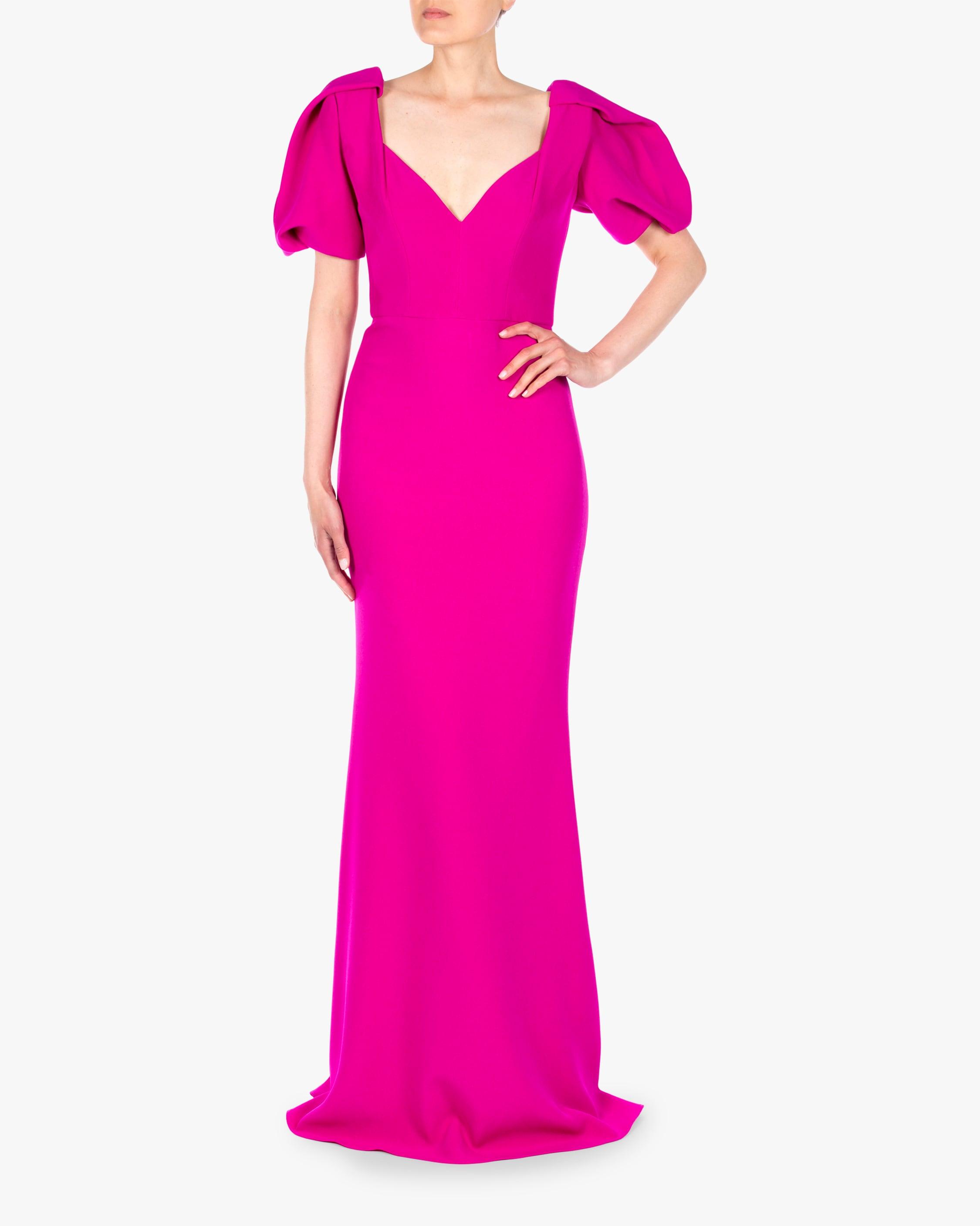 badgley mischka puff sleeve gown