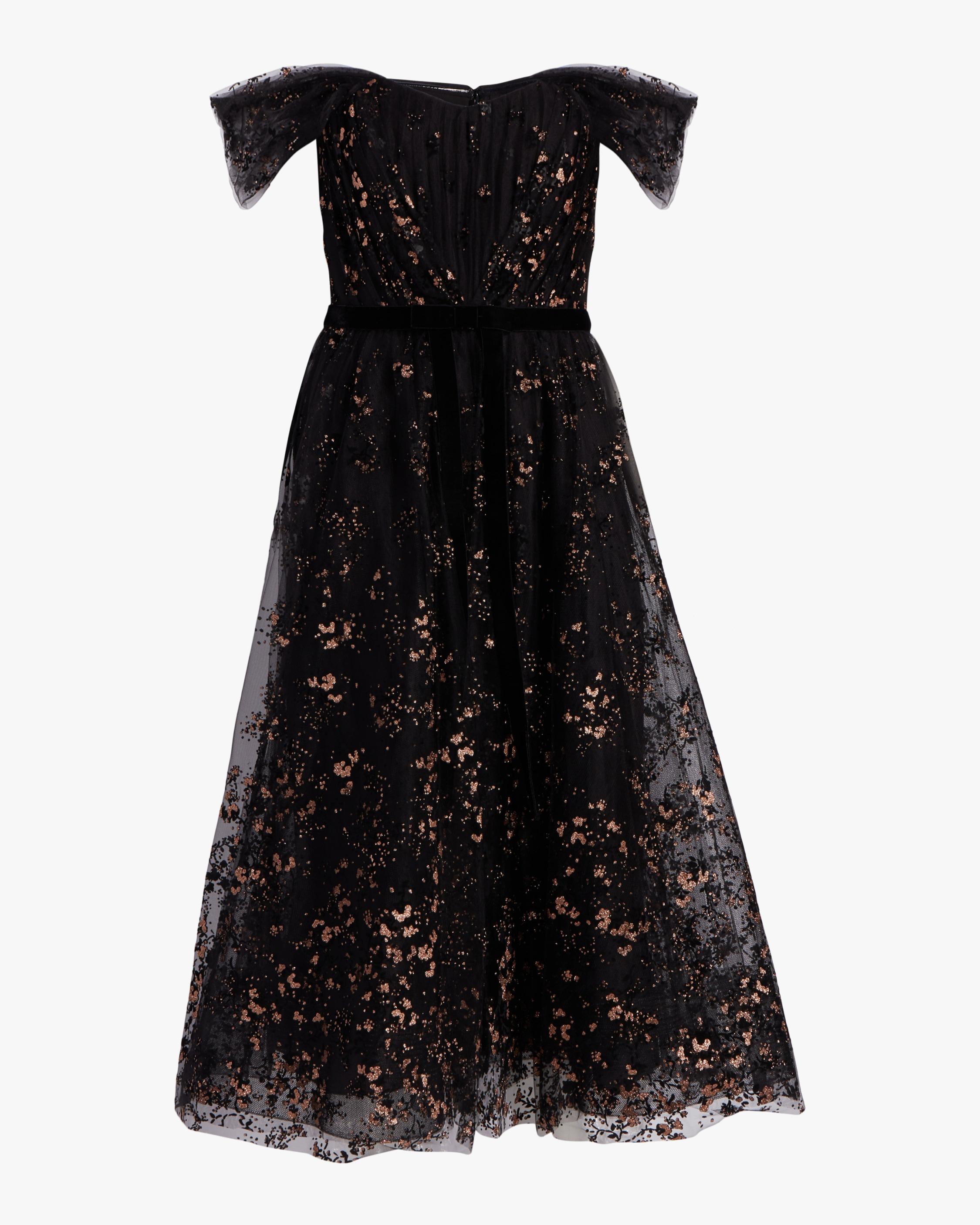 Marchesa notte Off Shoulder Glitter Tulle Midi Gown in Black - Save 24% - Lyst