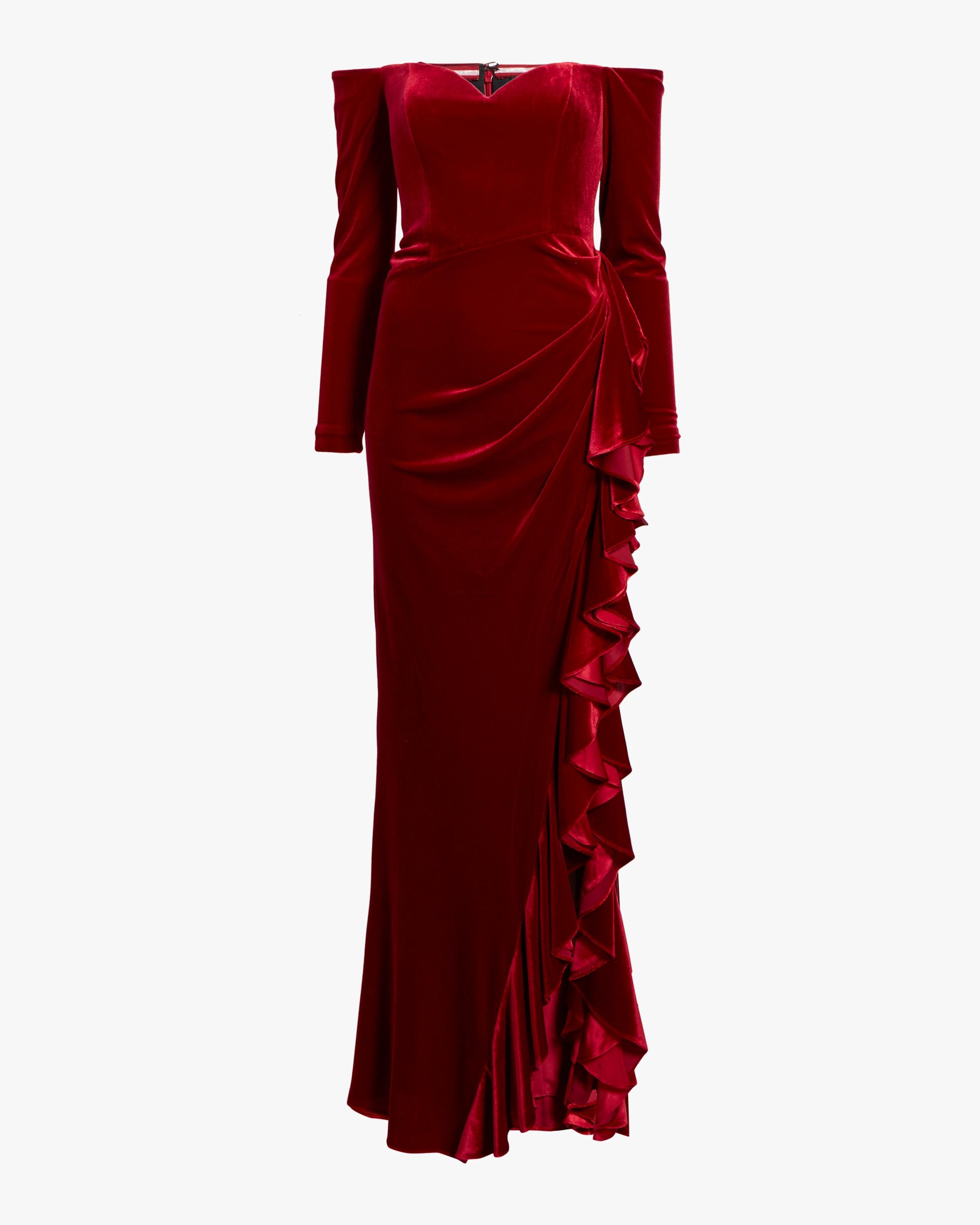 badgley mischka ruffle gown