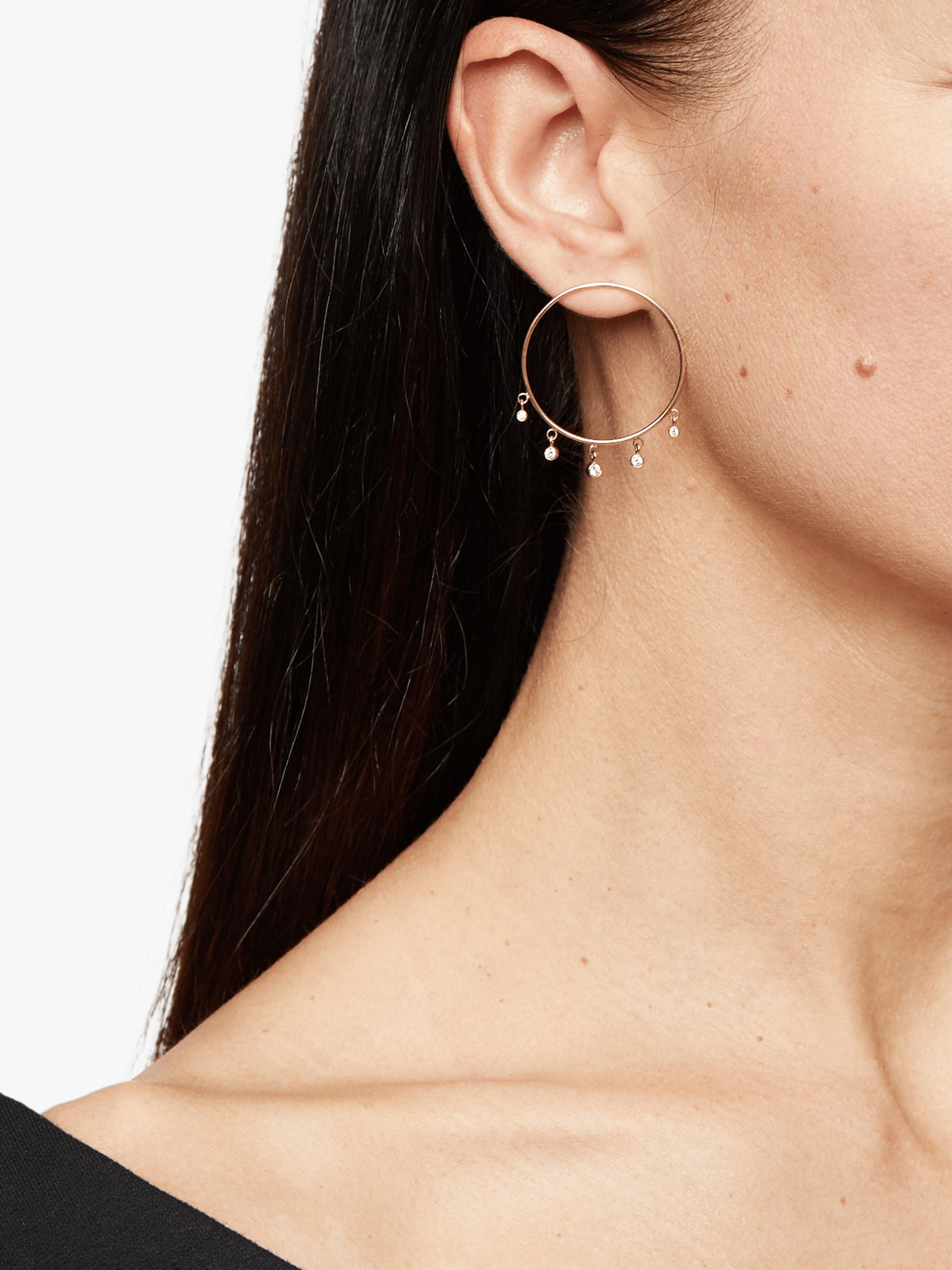 Lyst Zoe Chicco Bezel Diamonds Dangling Hoop Earrings In Metallic View Fullscreen