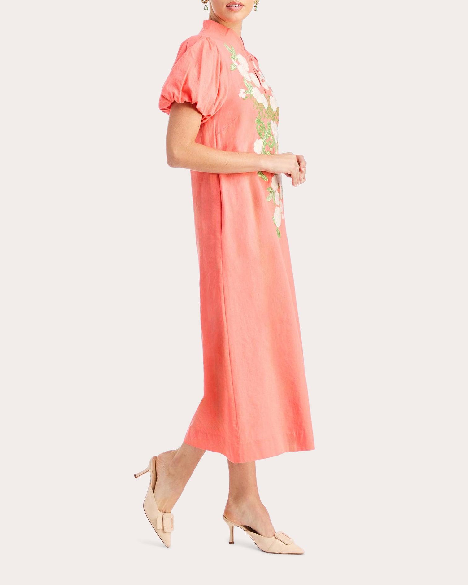 midi flattering dress Baltic Born Womens Marta Smocked Midi Dress | White + Blue