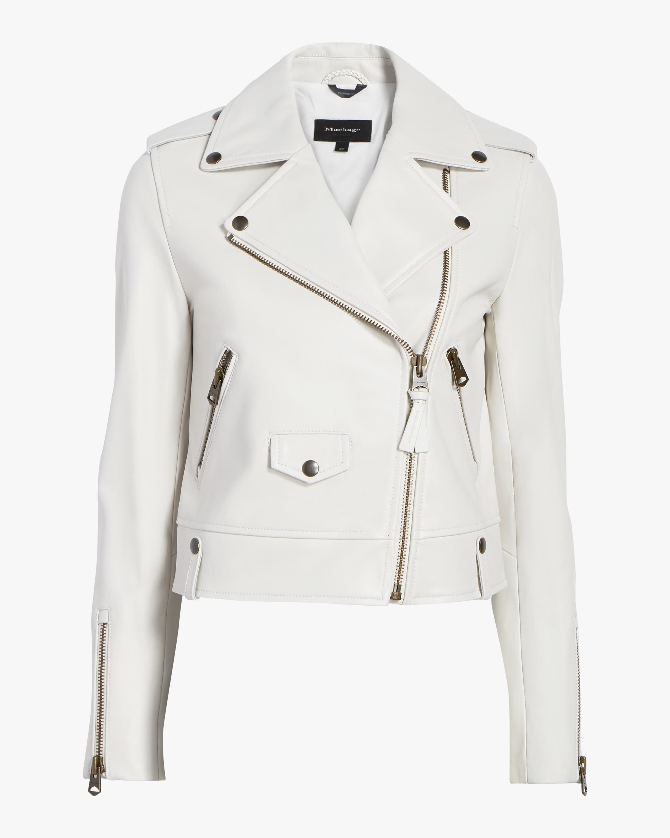 mackage white leather jacket