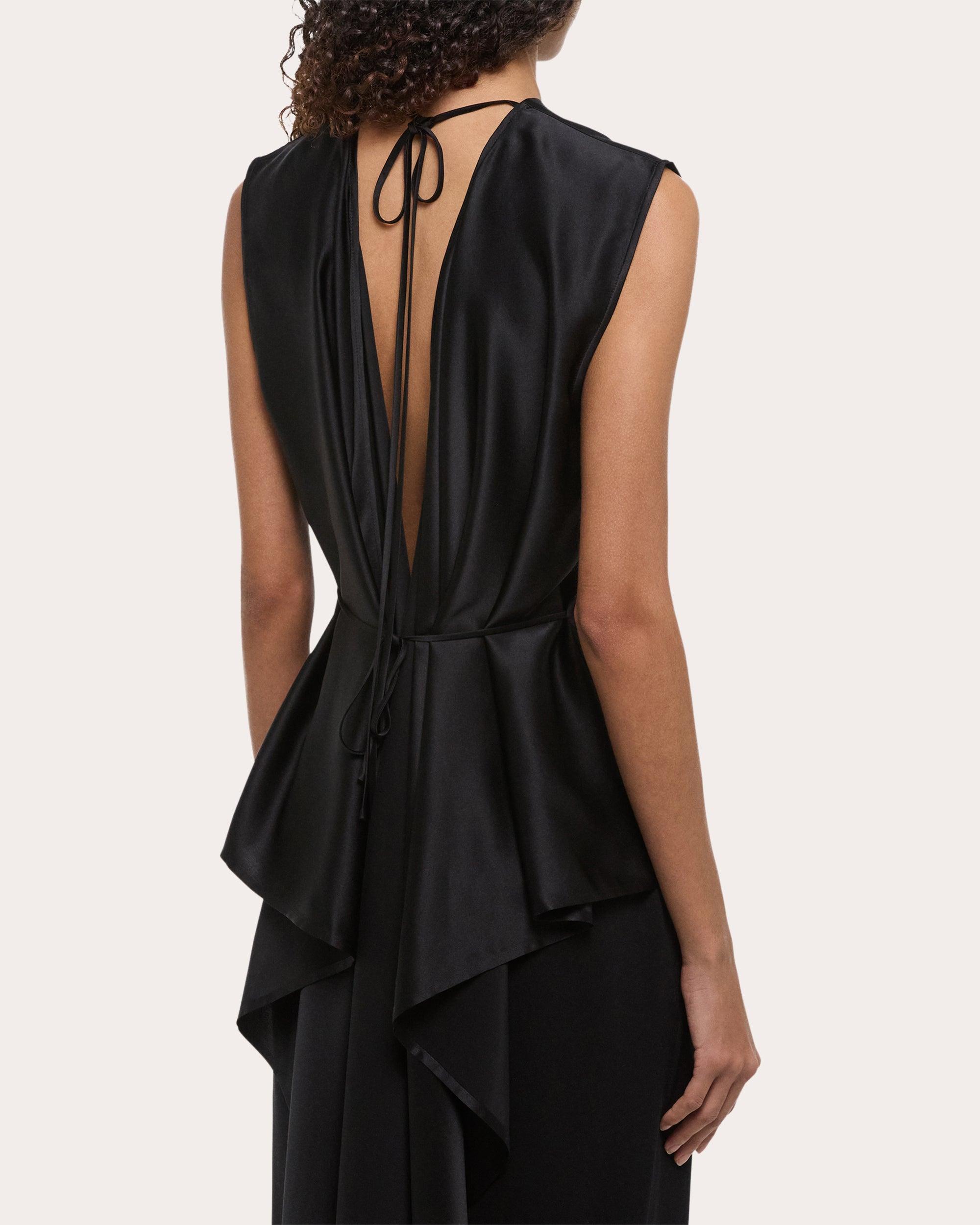 Helmut Lang Silk Satin Reversible Scarf Drape Top in Black | Lyst
