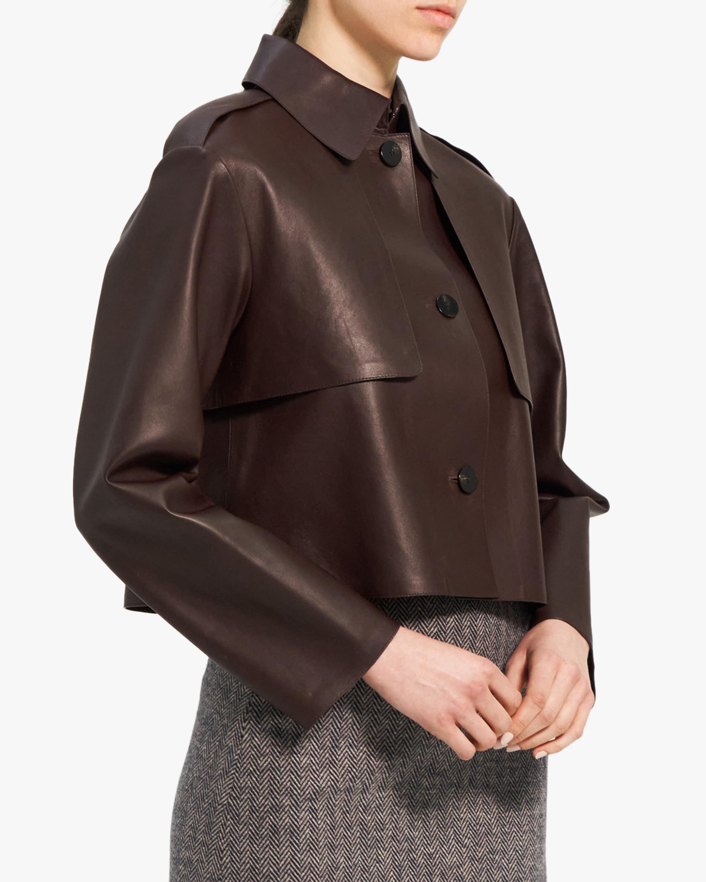 Theory Women's Leather Cropped Trench Coat in Brown Lyst