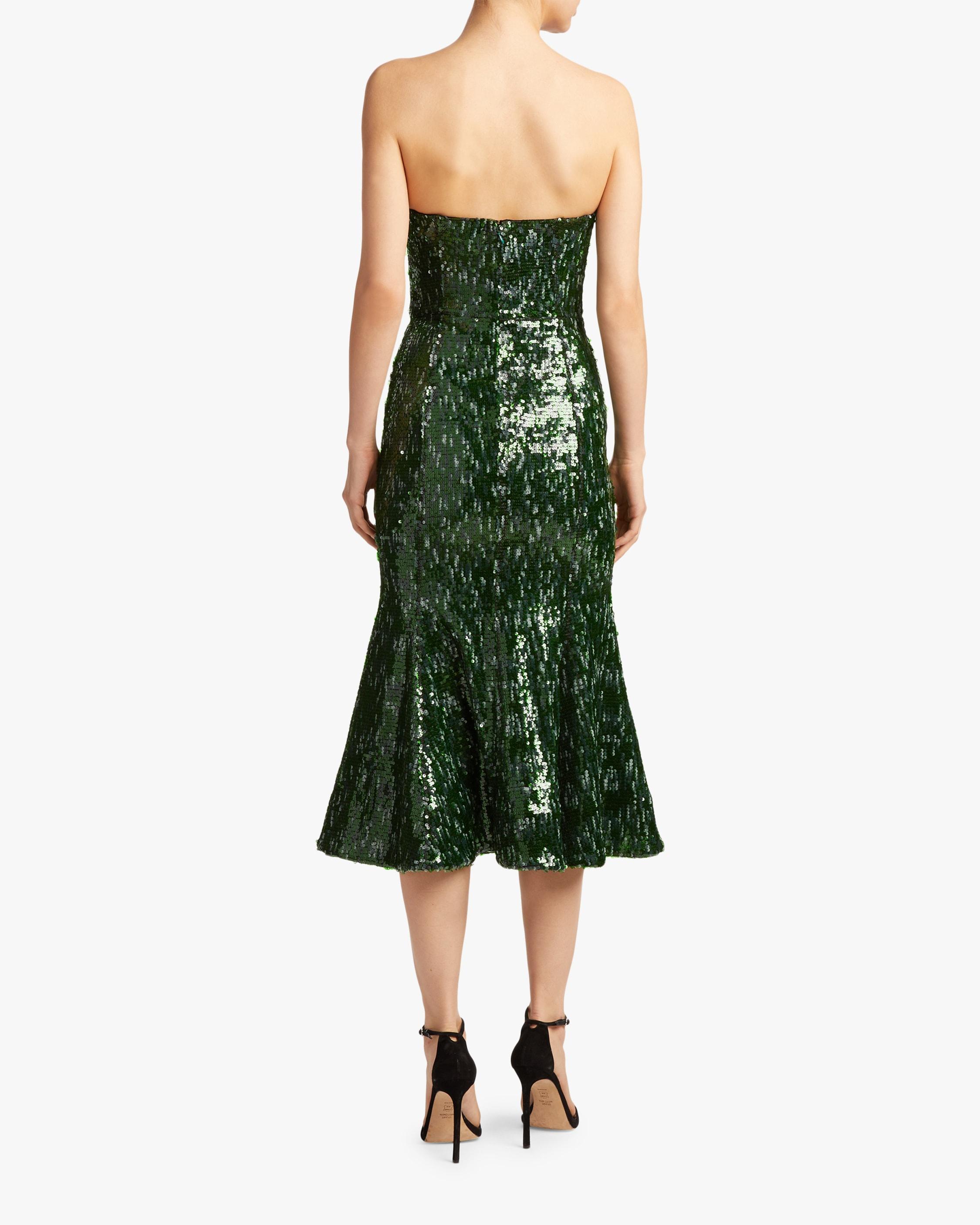 green strapless midi dress