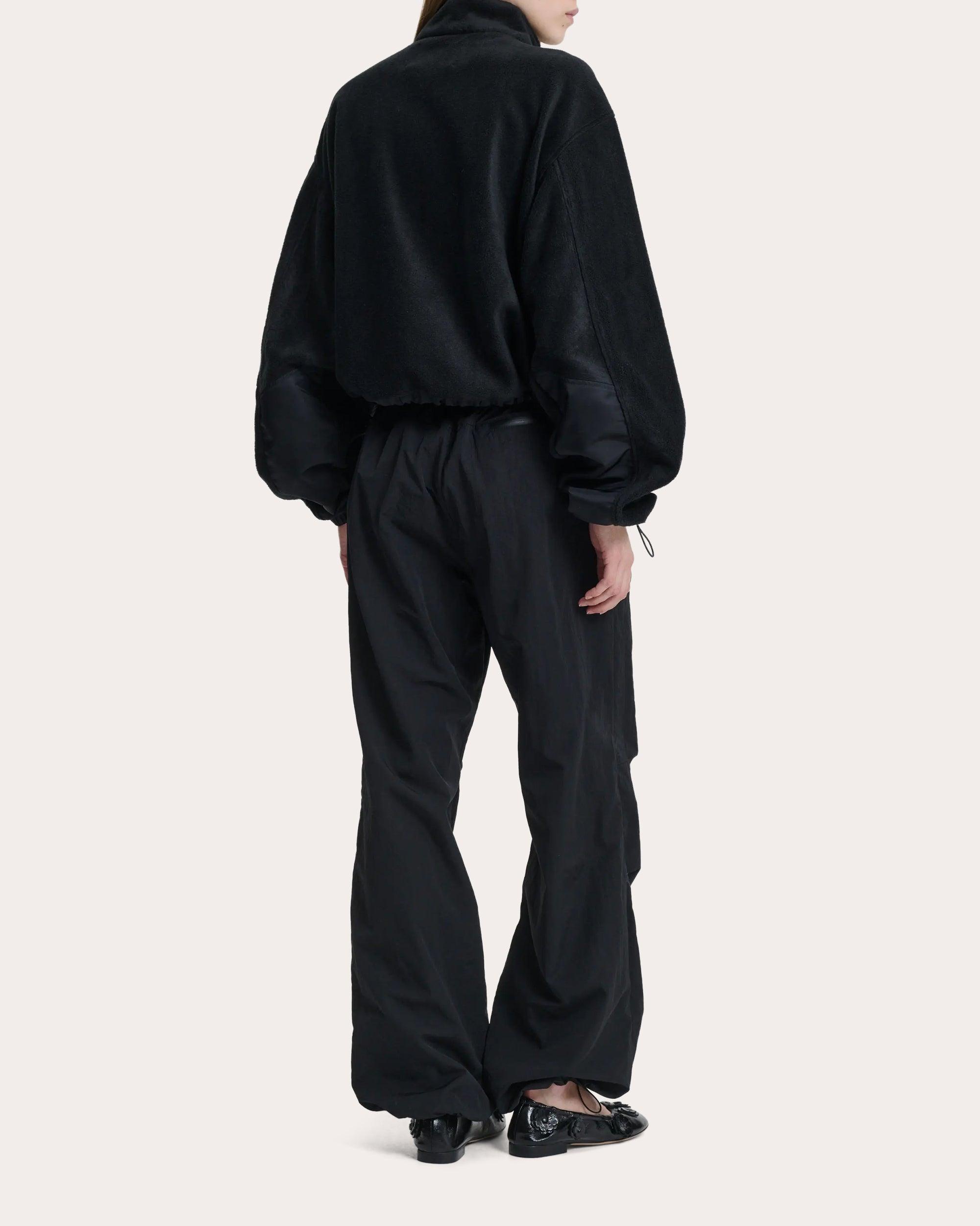 Cecilie Bahnsen Bastian Floral Fleece Half-Zip Anorak Top in Black 