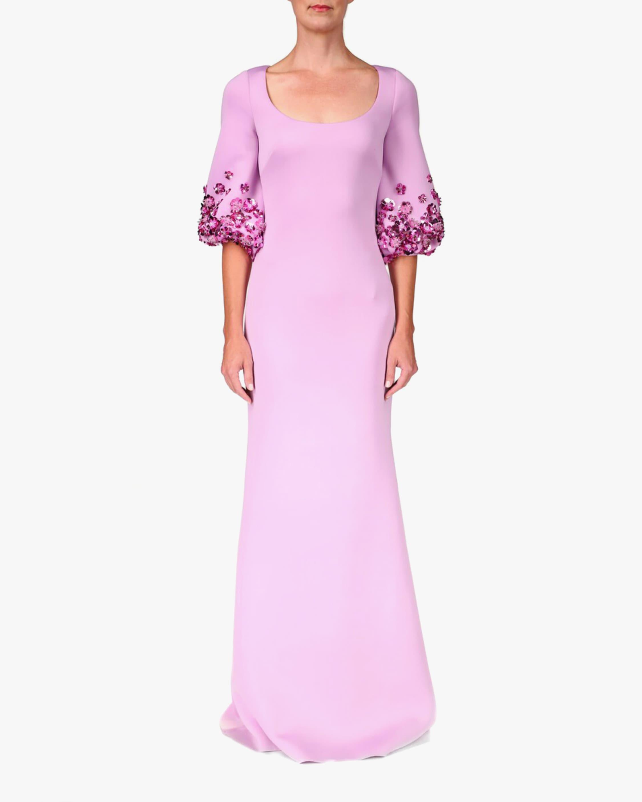 Beaded Puff-sleeve Gown 