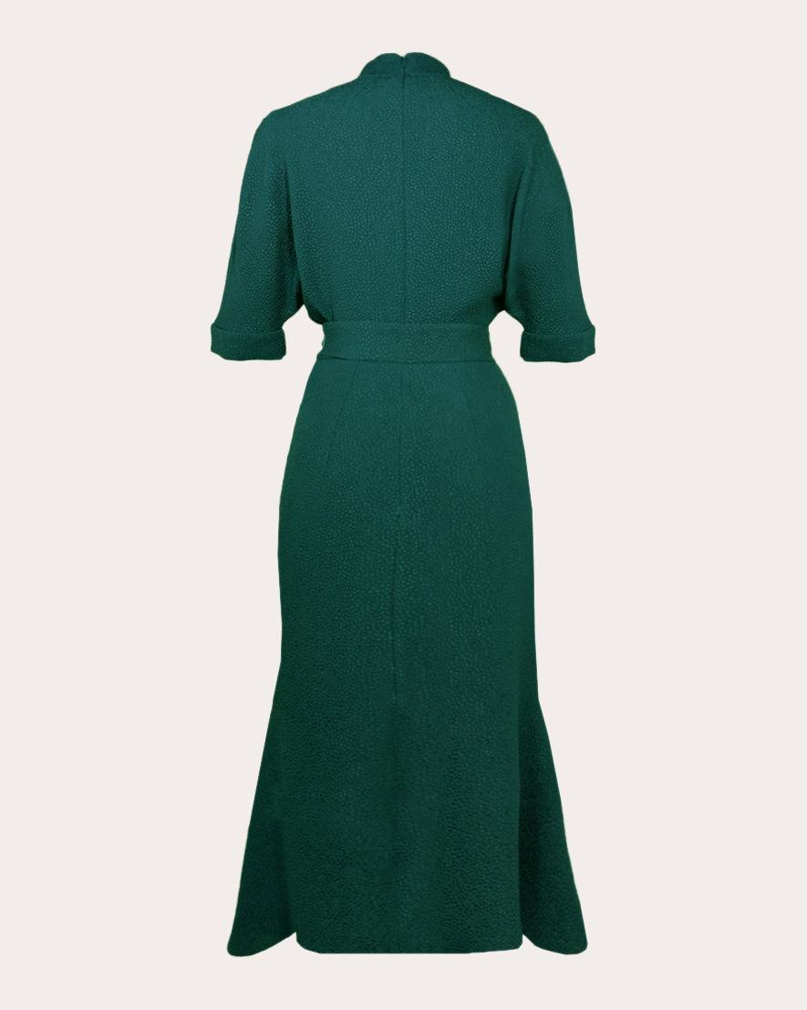 Edeline Lee Pandora Jacquard Belted Midi Dress in Green | Lyst