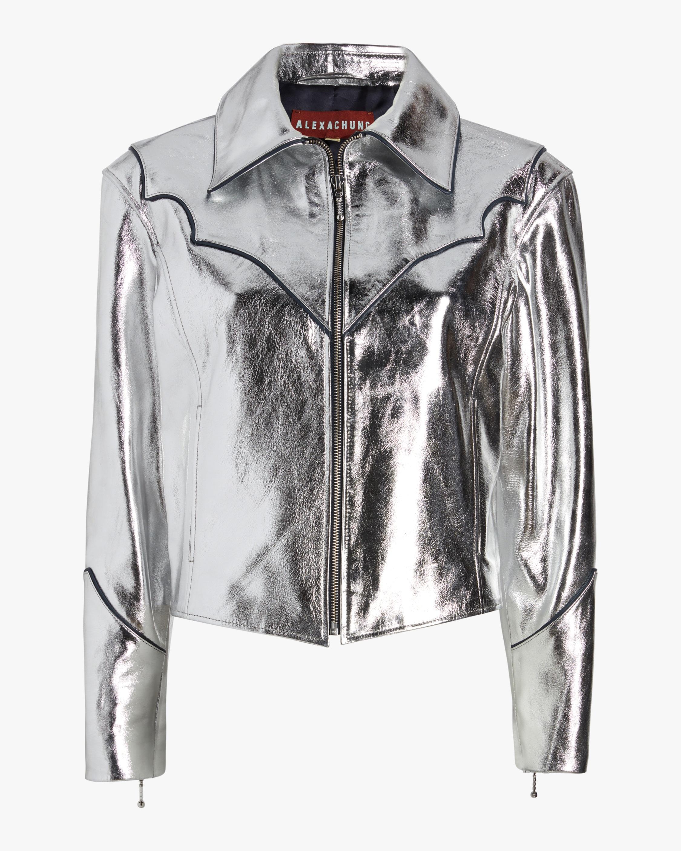 silver leather coat
