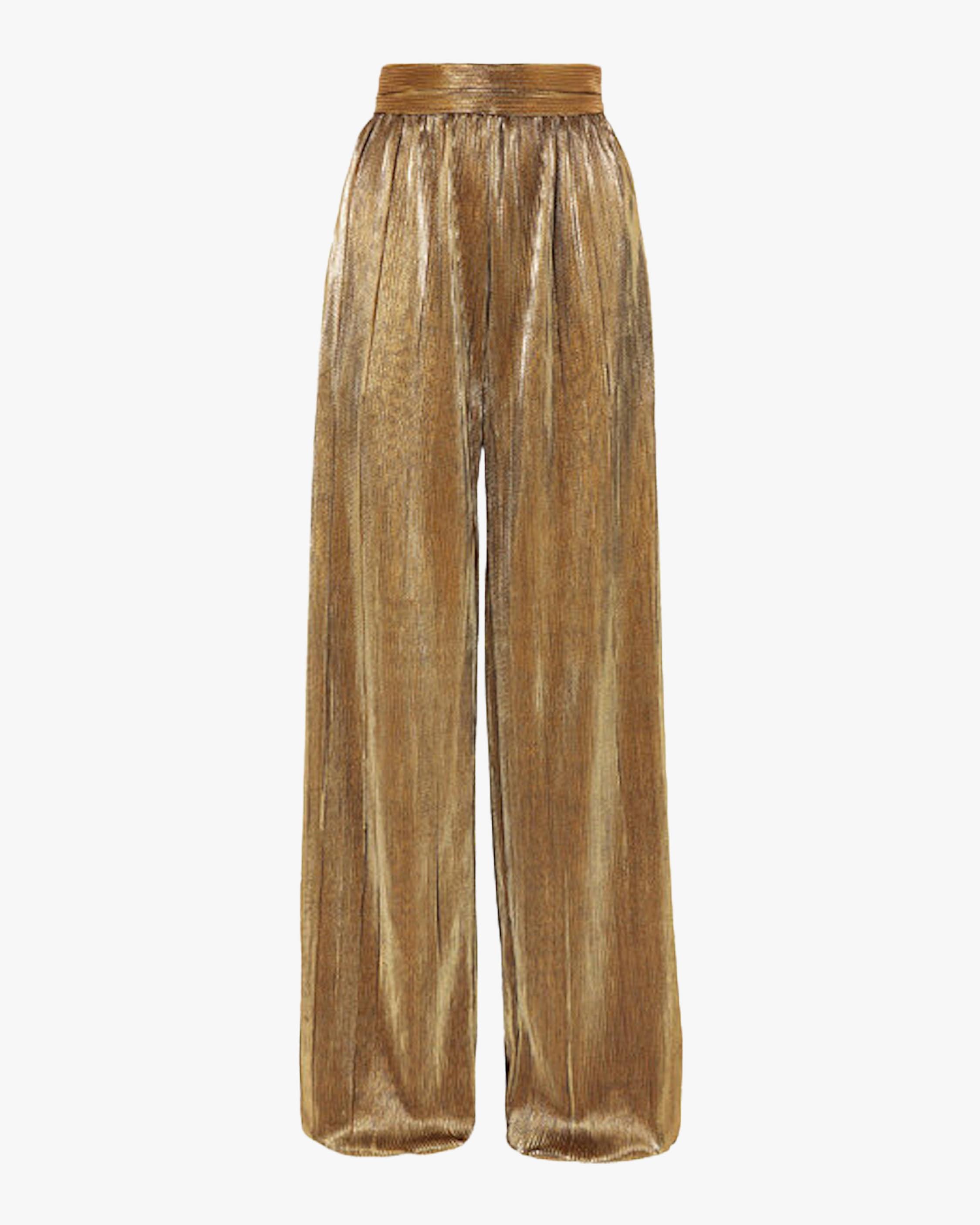gold metallic sheer plisse wide leg jumpsuit