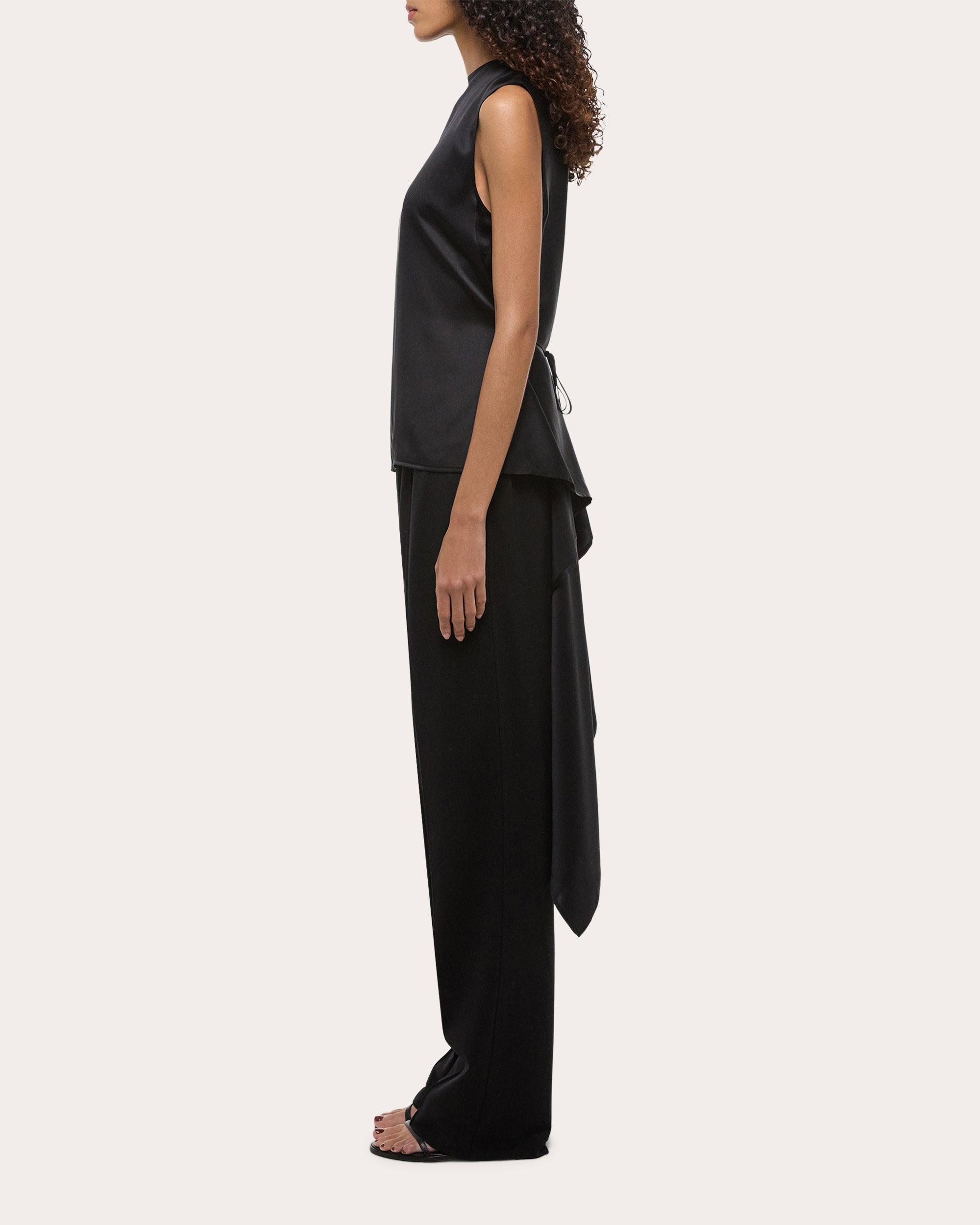 Helmut Lang Silk Satin Reversible Scarf Drape Top in Black | Lyst