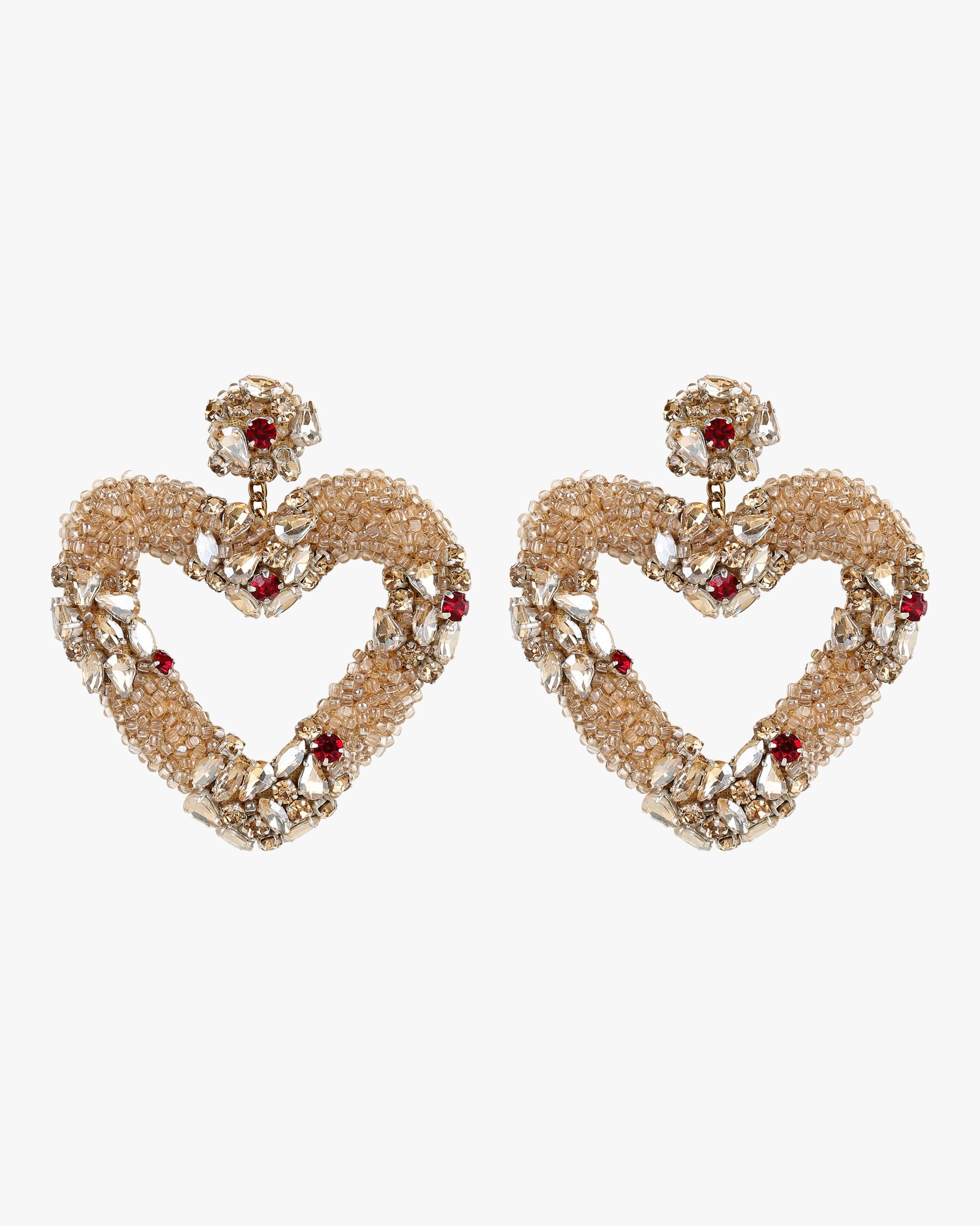 Lyst - Deepa Gurnani Beaded Heart Earrings in Metallic