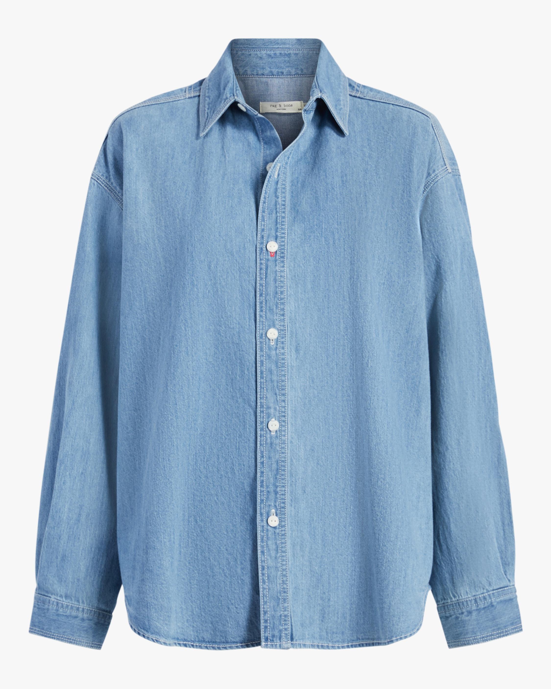 Rag & Bone Boyfriend Cotton Slub Shirt Relaxed Fit Button Down in Blue