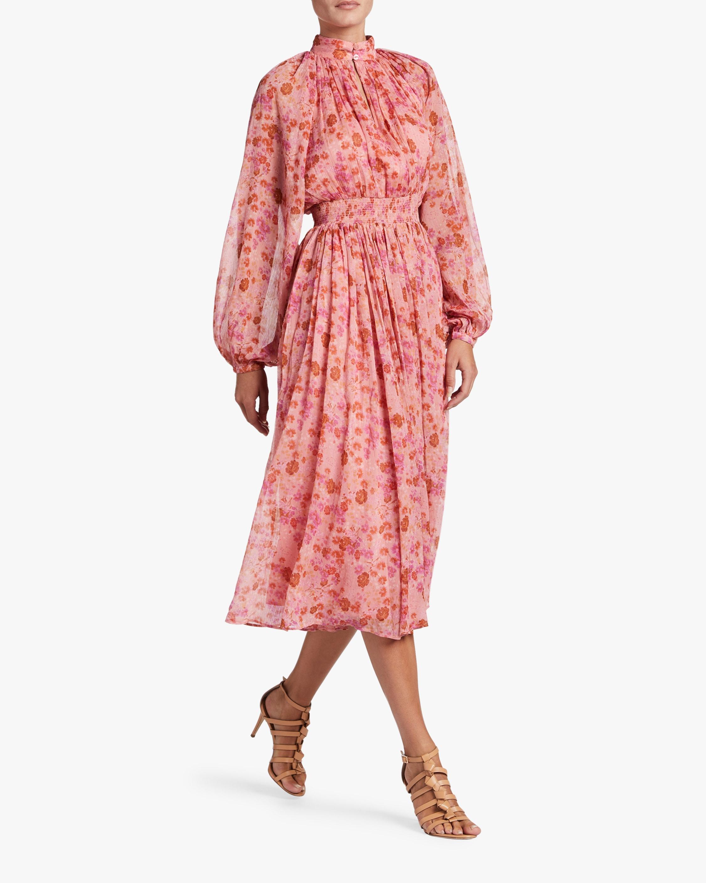 Chiffon Midi Dress in Floral (Pink ...