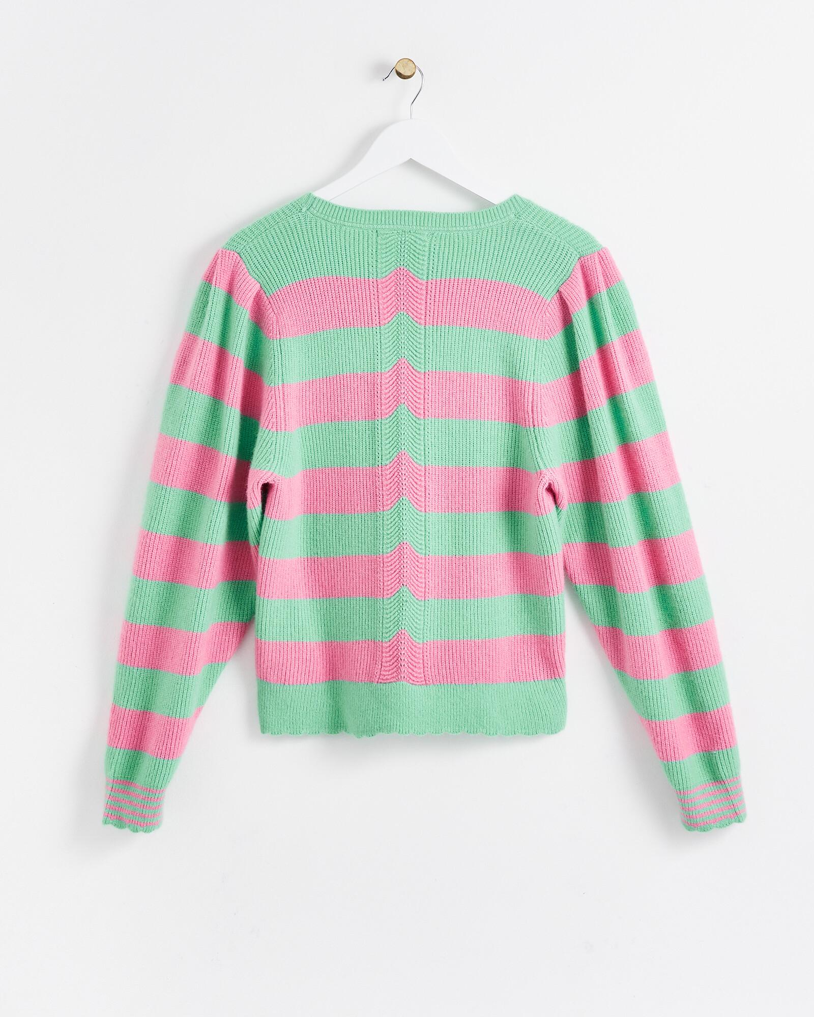 Oliver Bonas Scallop Trim Pink Green Stripe Jumper Size 10