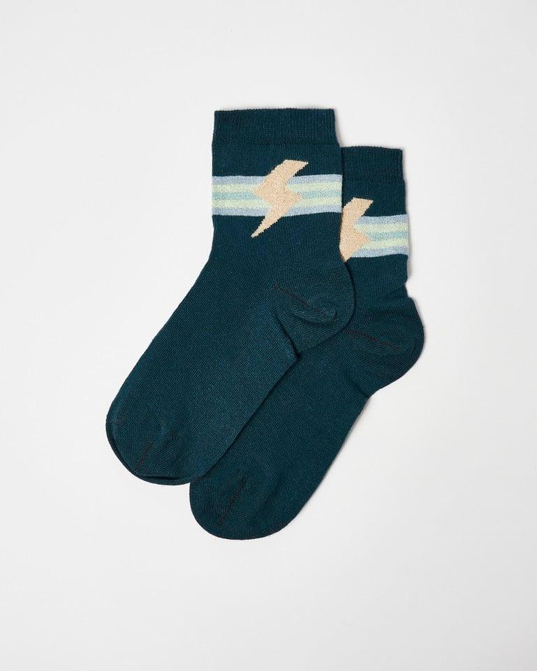 Oliver Bonas Lightning Bolt Teal & Gold Ankle Socks in Blue Lyst