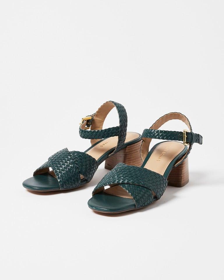 Oliver Bonas Weave Leather Heeled Sandals in Green | Lyst