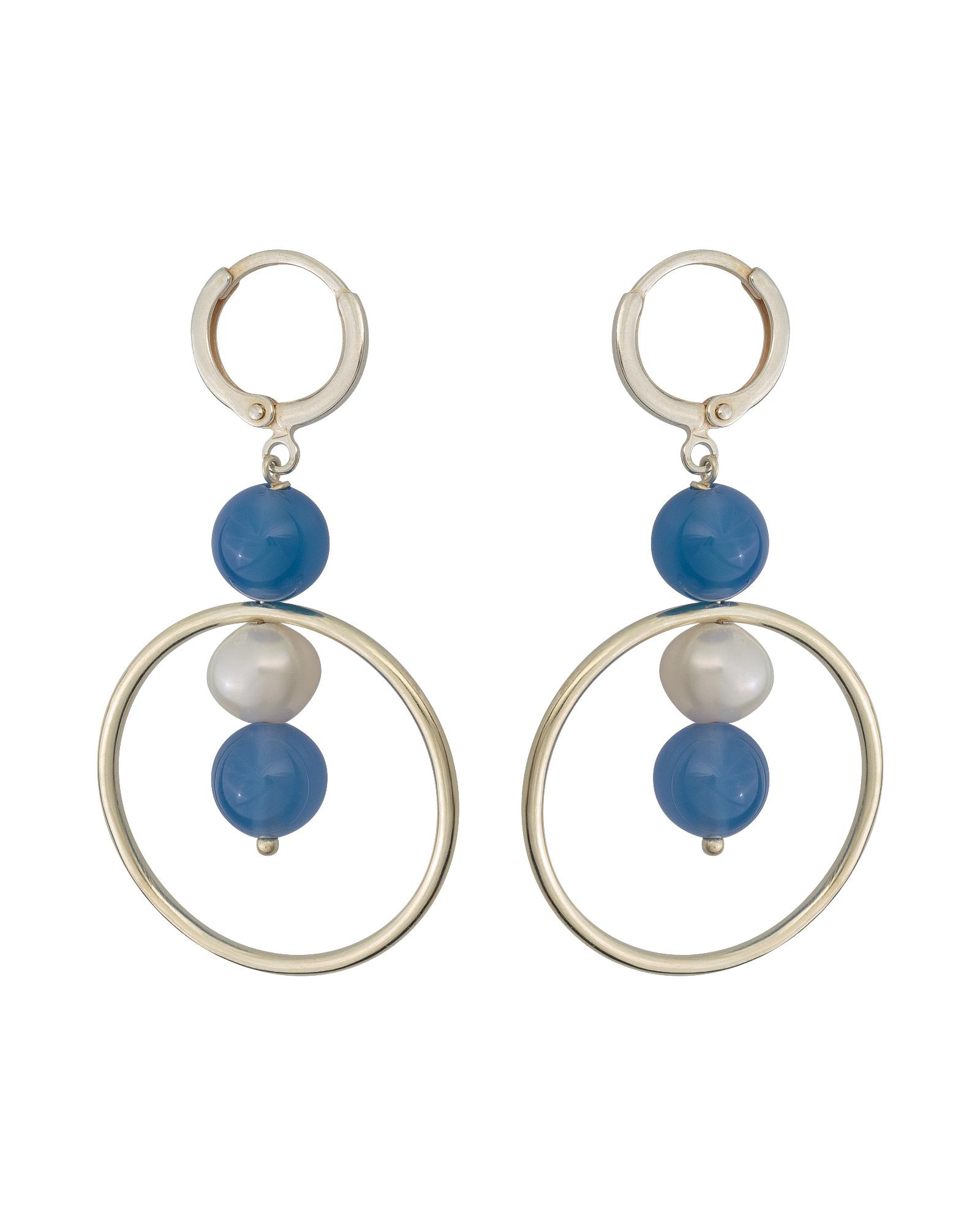 Oliver Bonas Mateo Blue Calci & Pearl Gold Plated Drop Earrings in Blue ...