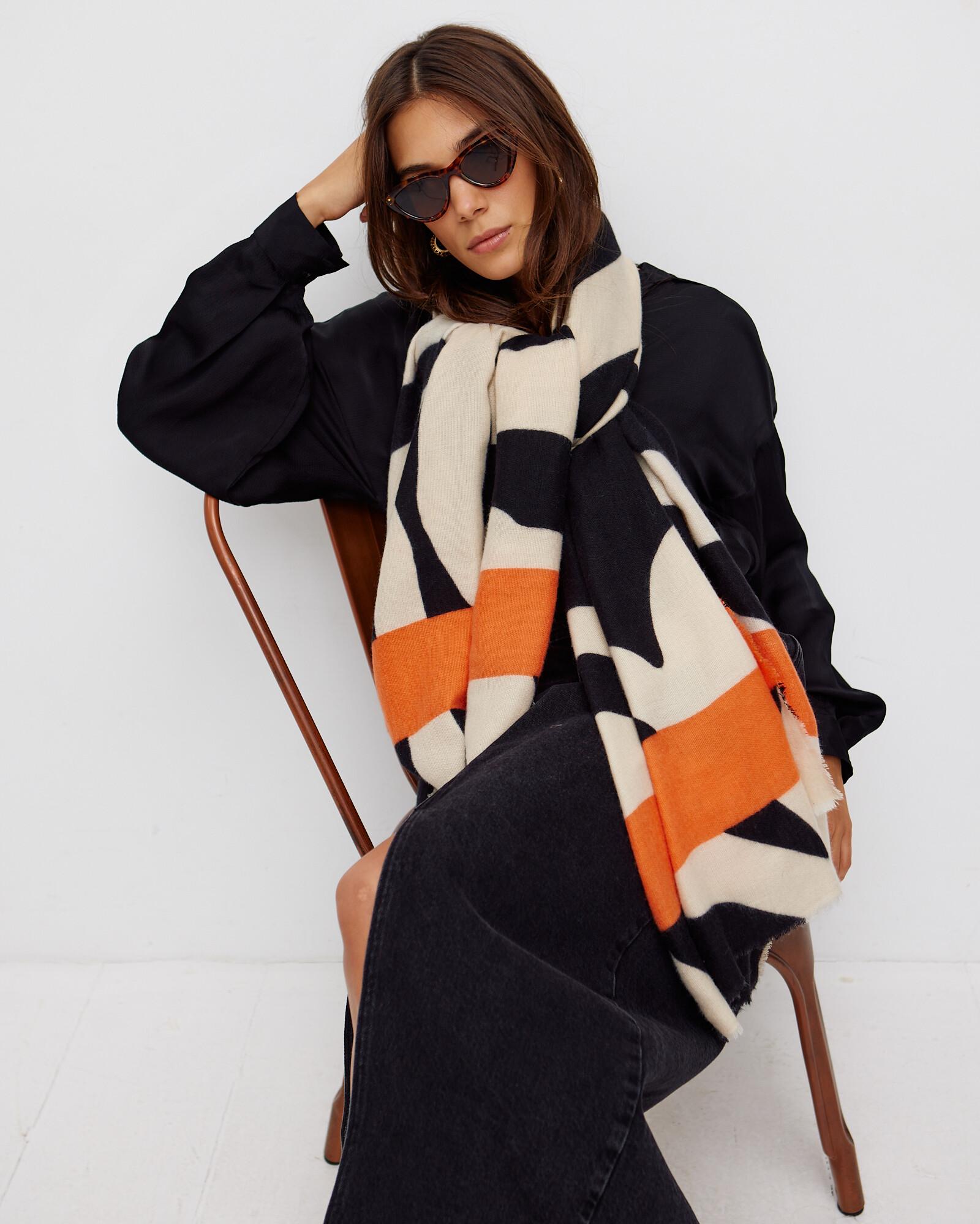 Oliver Bonas Zebra Print Orange Striped Midweight Scarf in