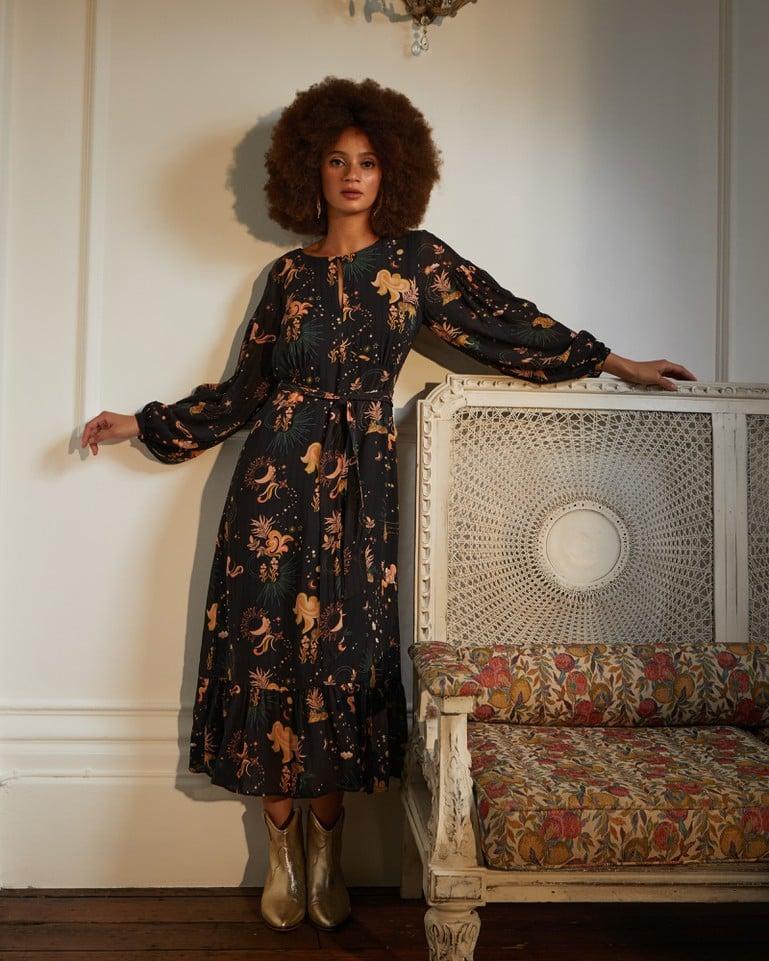 Oliver Bonas Tiger Print Midi Dress in Brown Lyst