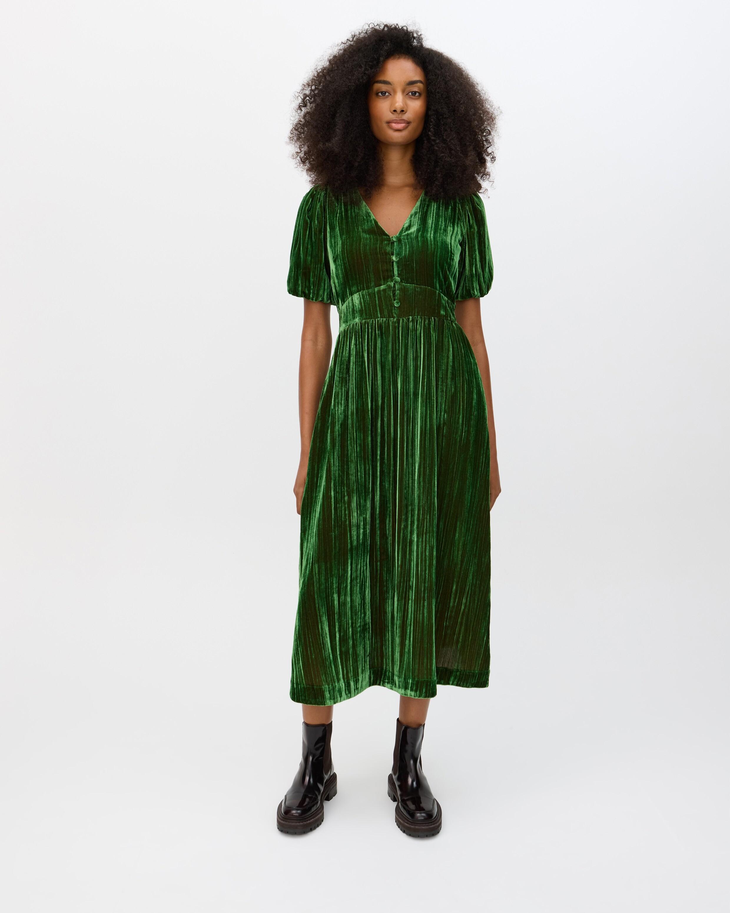 green emerald velvet dress Oliver Bonas Khaki Suede Dress  Sancho's