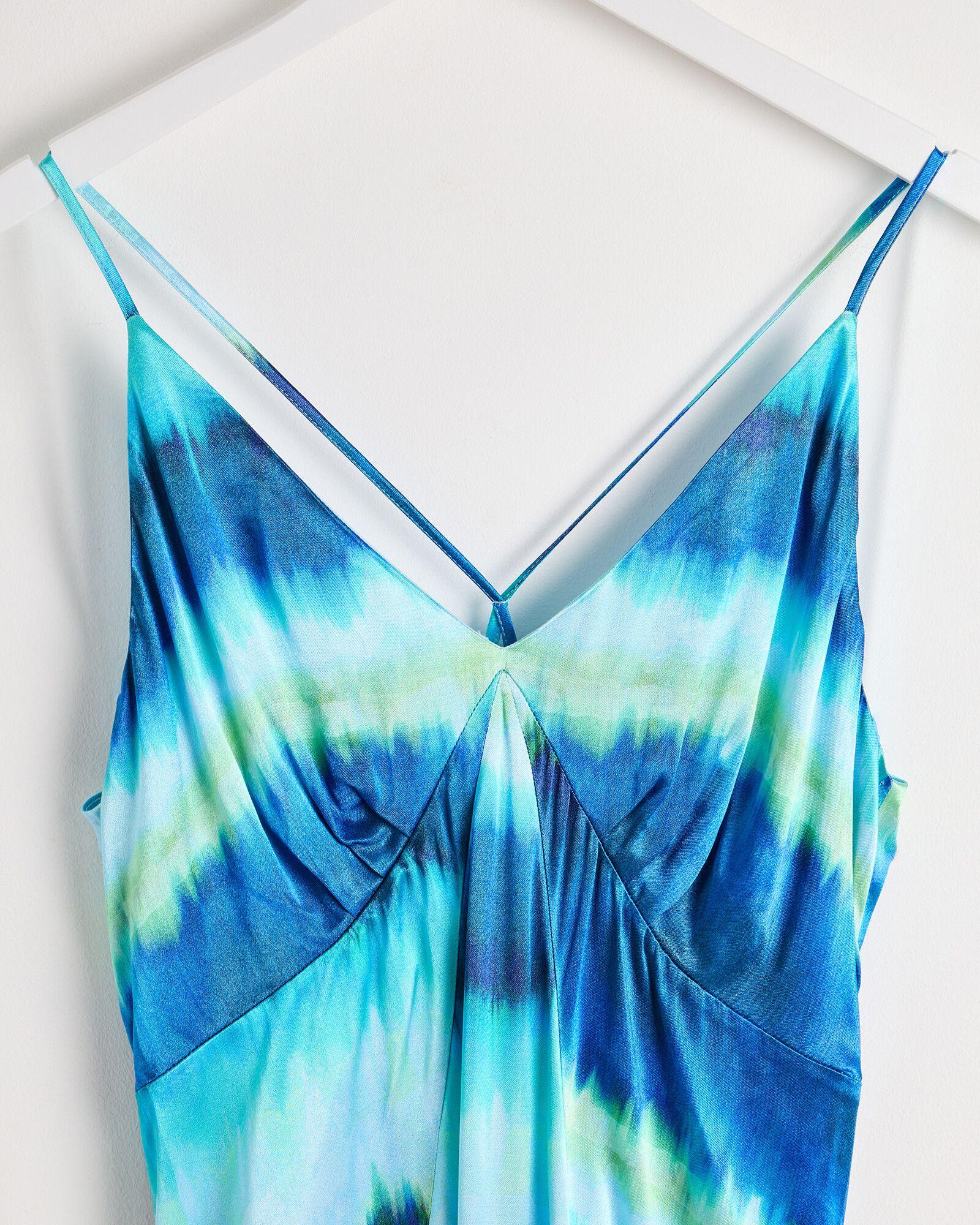 Acrobat Ombre Tie Dye Gradient Silk Slip Maxi Midi Dress offers - Blue - Size Small