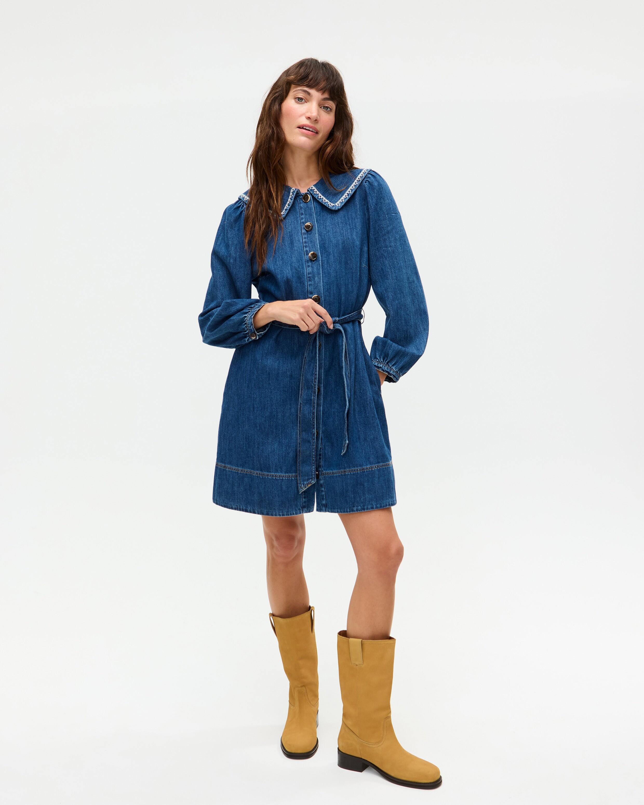 oliver bonas shirt dress Watercolour Print Blue Midi Shirt Dress