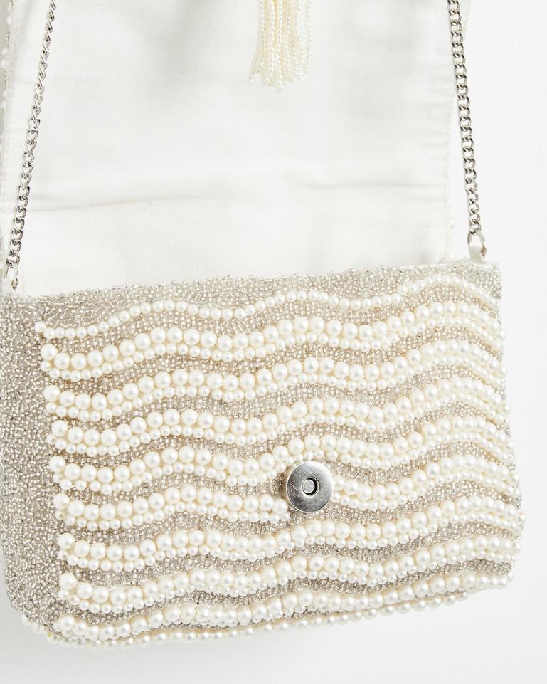Oliver Bonas Myleah Beaded Pearl Clutch Bag in White | Lyst